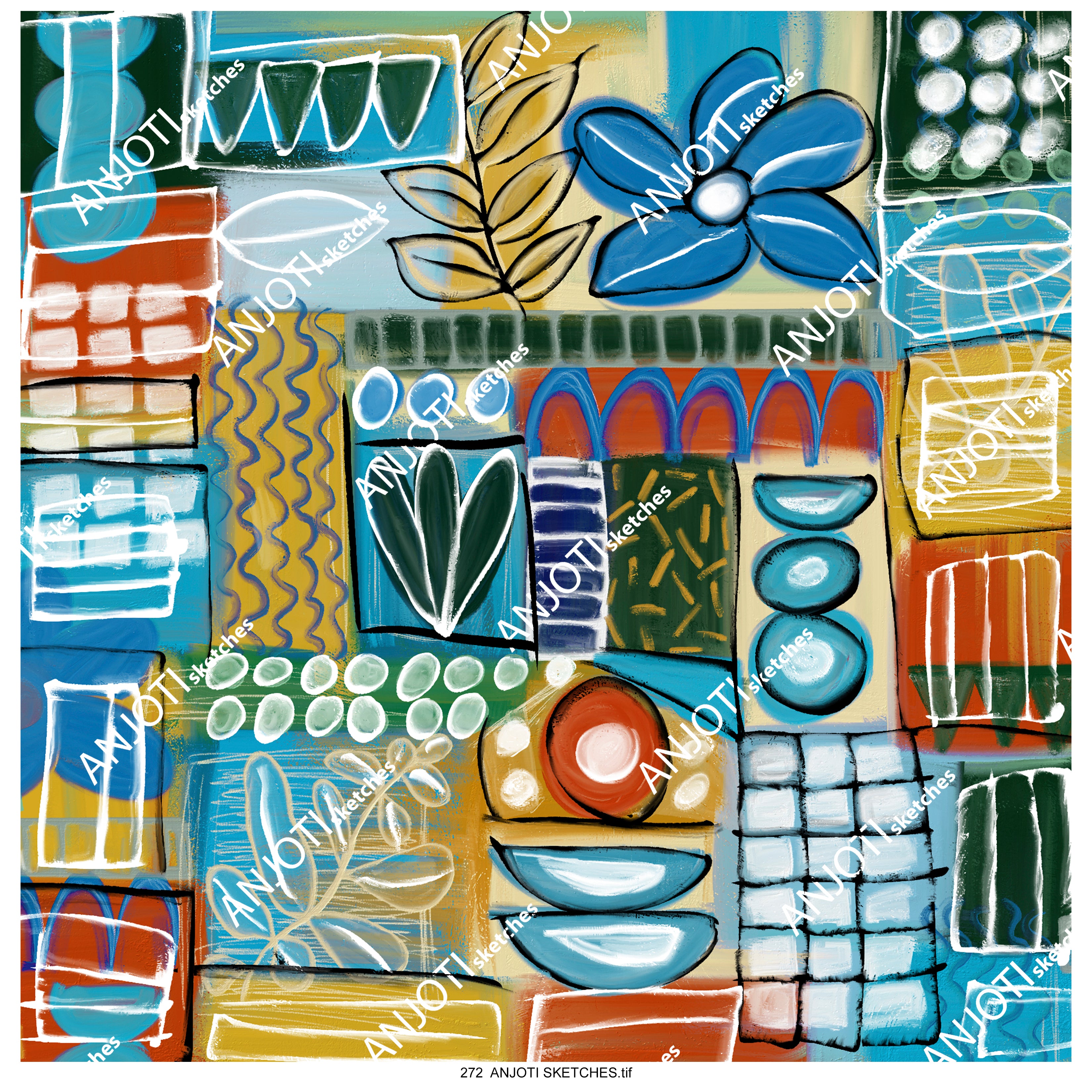 ANJOTI SKETCHES 272 Inspiring Floral Geometric Abstract Wall Art Ideas with Multicolor Backgrounds