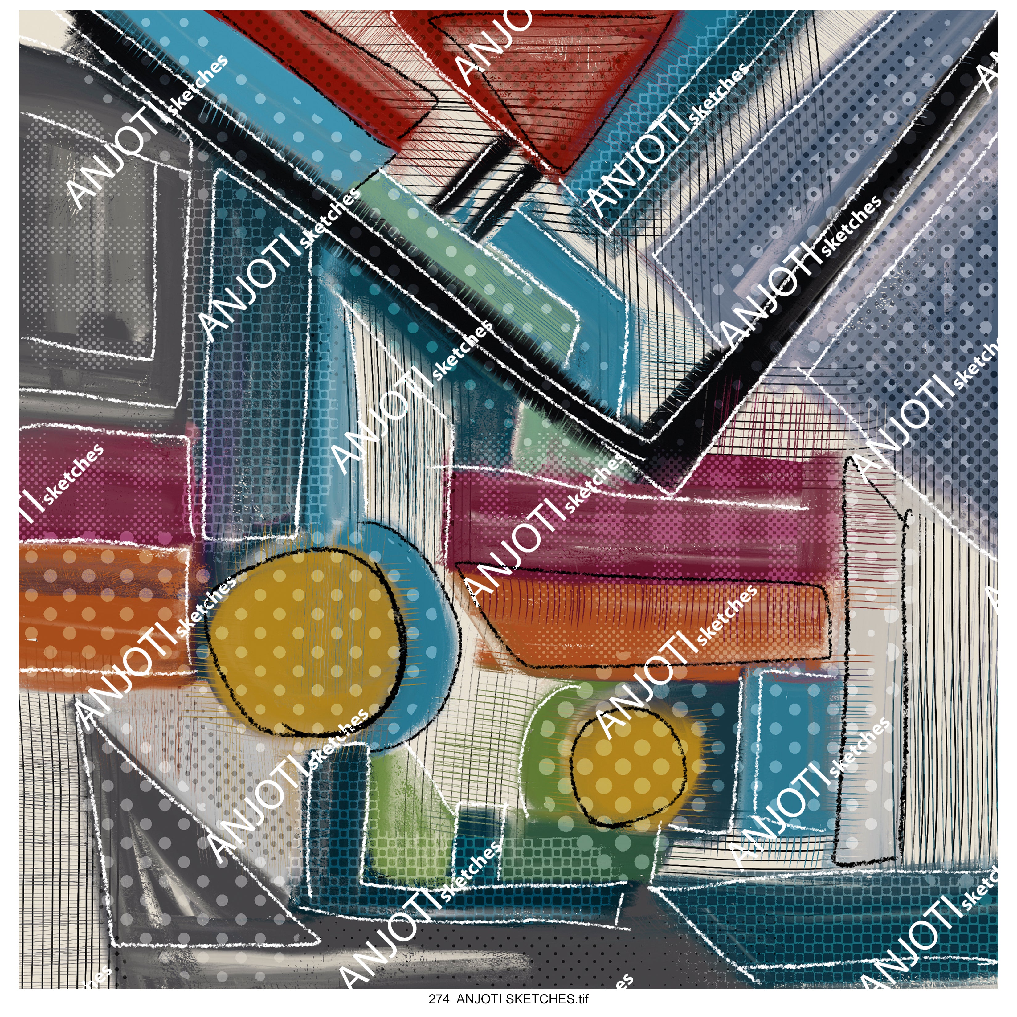 ANJOTI SKETCHES 274 Multicolor Floral Geometric Abstract Wall Art to Enhance Your Decor