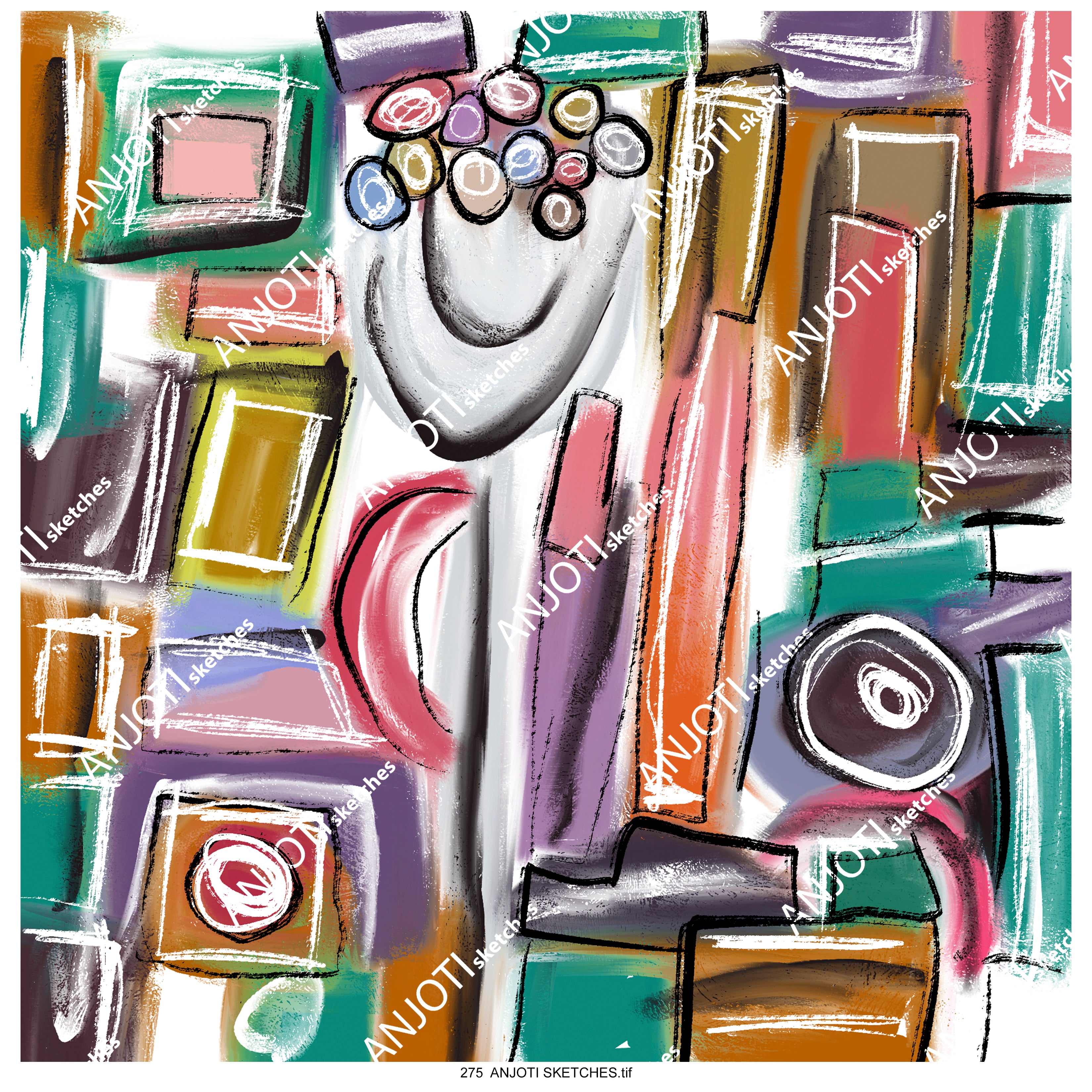ANJOTI SKETCHES 275 Add Unique Floral and Geometric Abstract Wall Art with Multicolor Textures