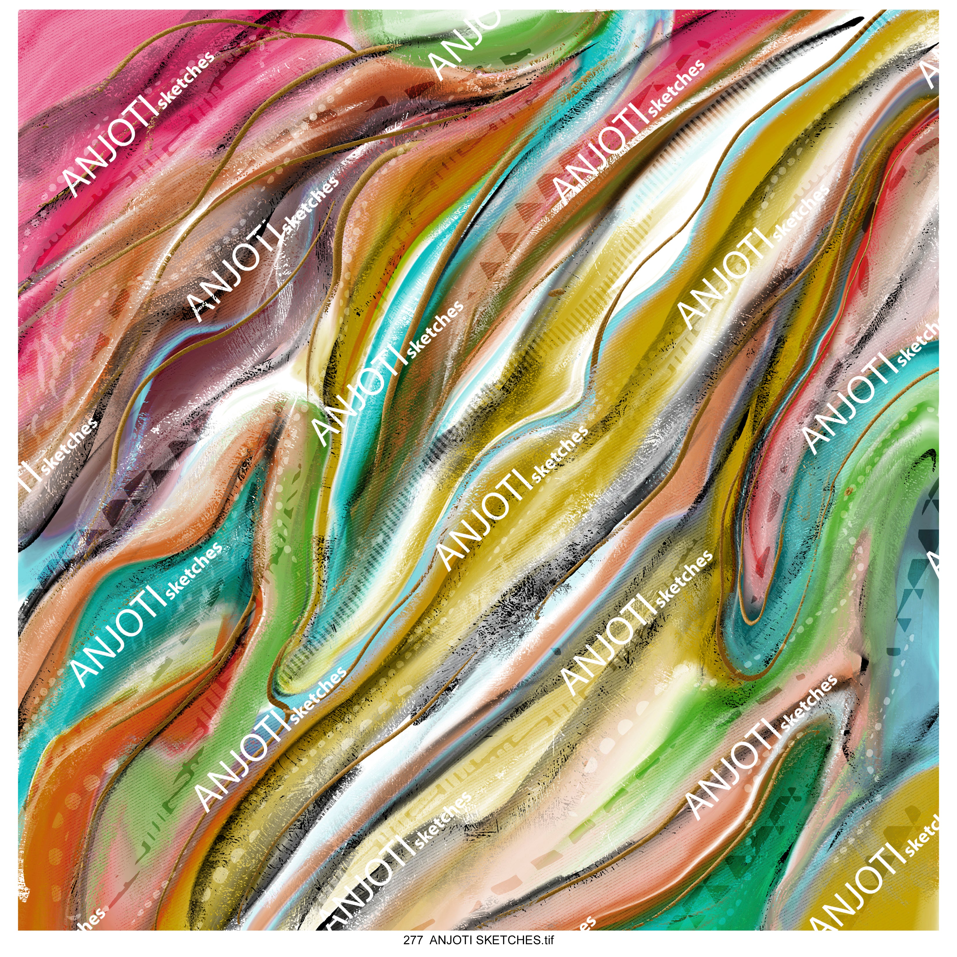 ANJOTI SKETCHES 277 Modern Floral Geometric Abstract Wall Art with Vibrant Texture Backgrounds