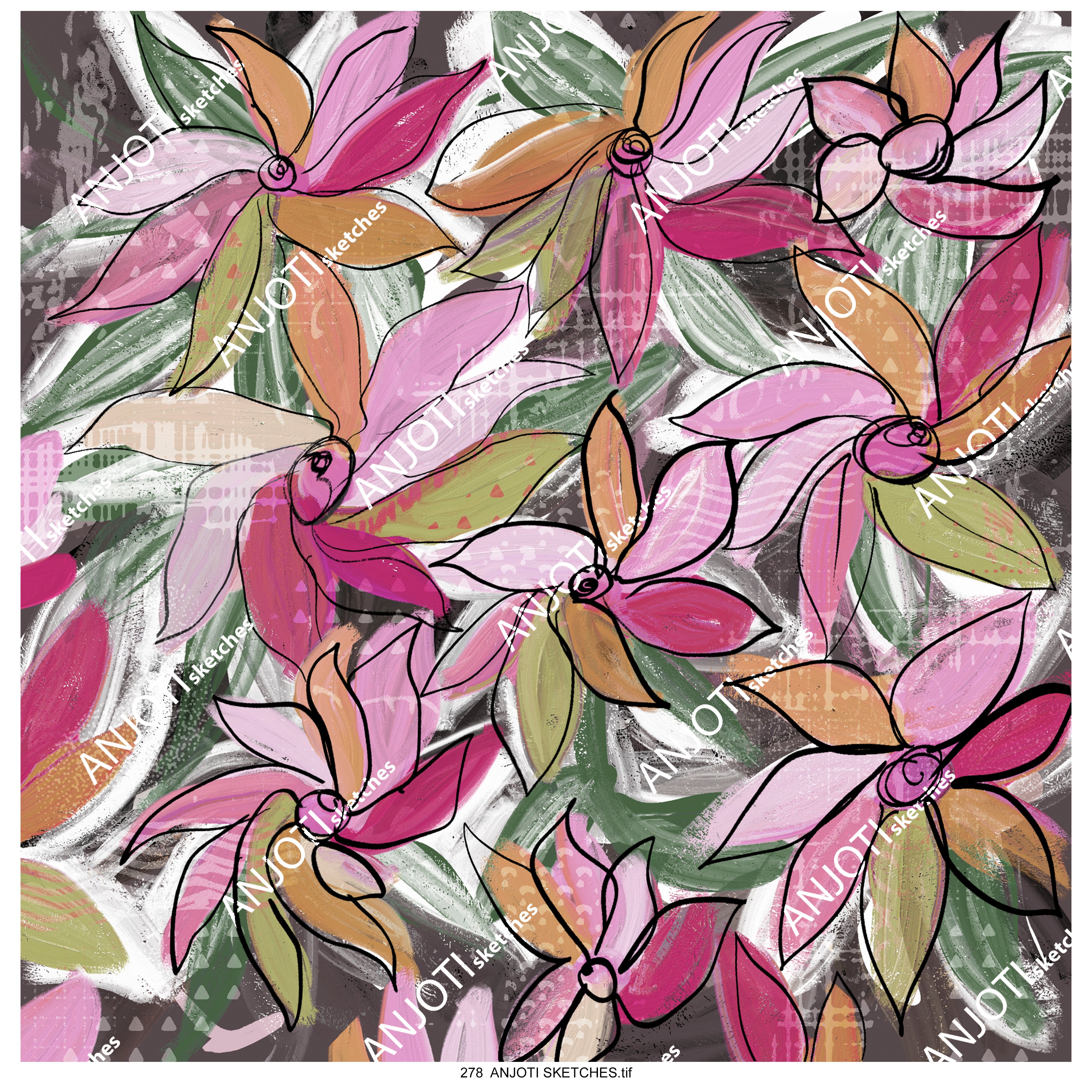 ANJOTI SKETCHES 278 Floral Geometric Abstract Wall Art Ideas with Stunning Multicolor Textures