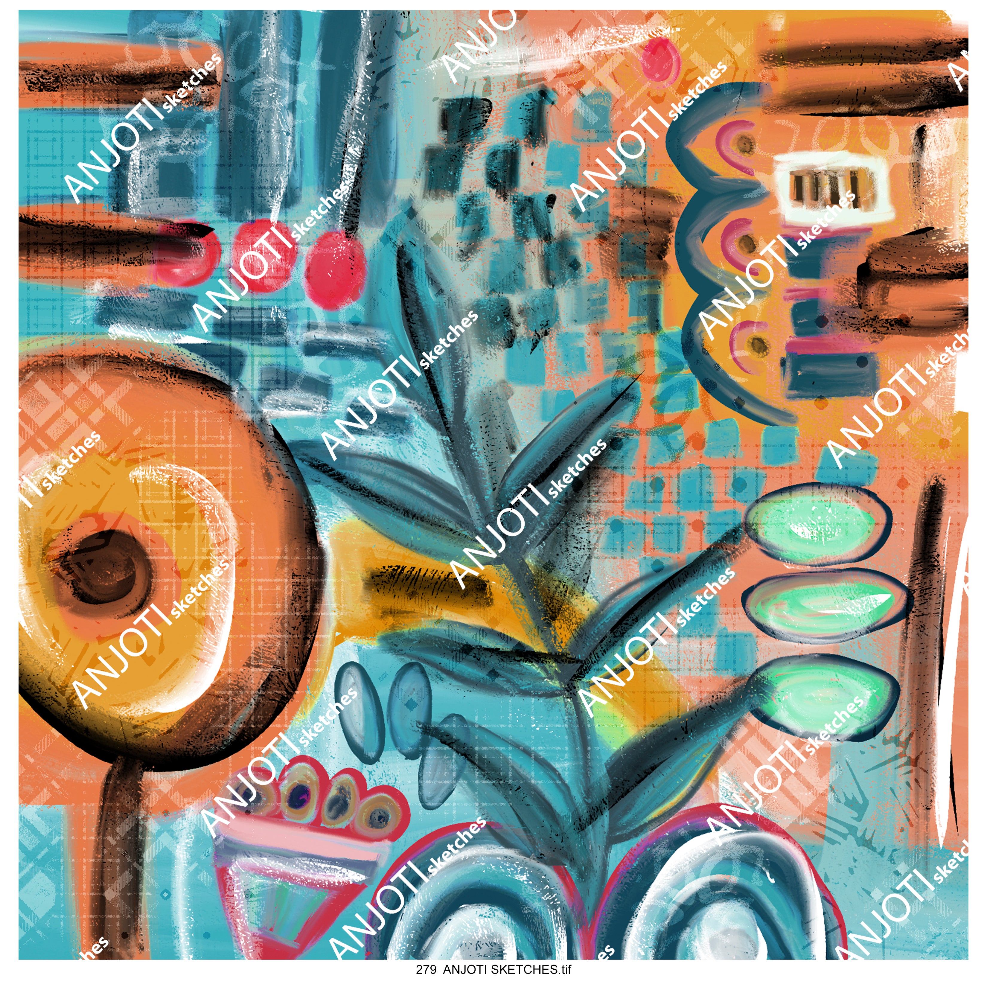 ANJOTI SKETCHES 279 Abstract Wall Art with Multicolor Floral Geometric Textures for Every Room