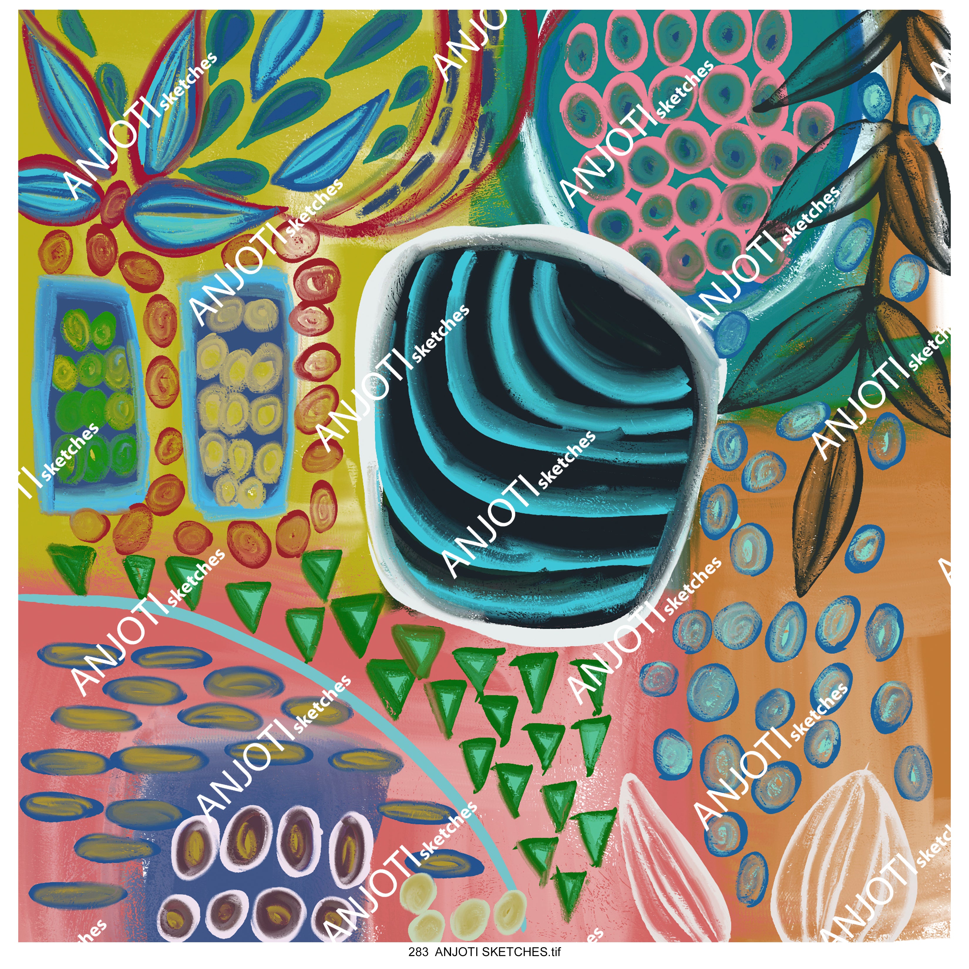 ANJOTI SKETCHES 283 Elevate Any Room with Floral Geometric Multicolor Abstract Wall Art