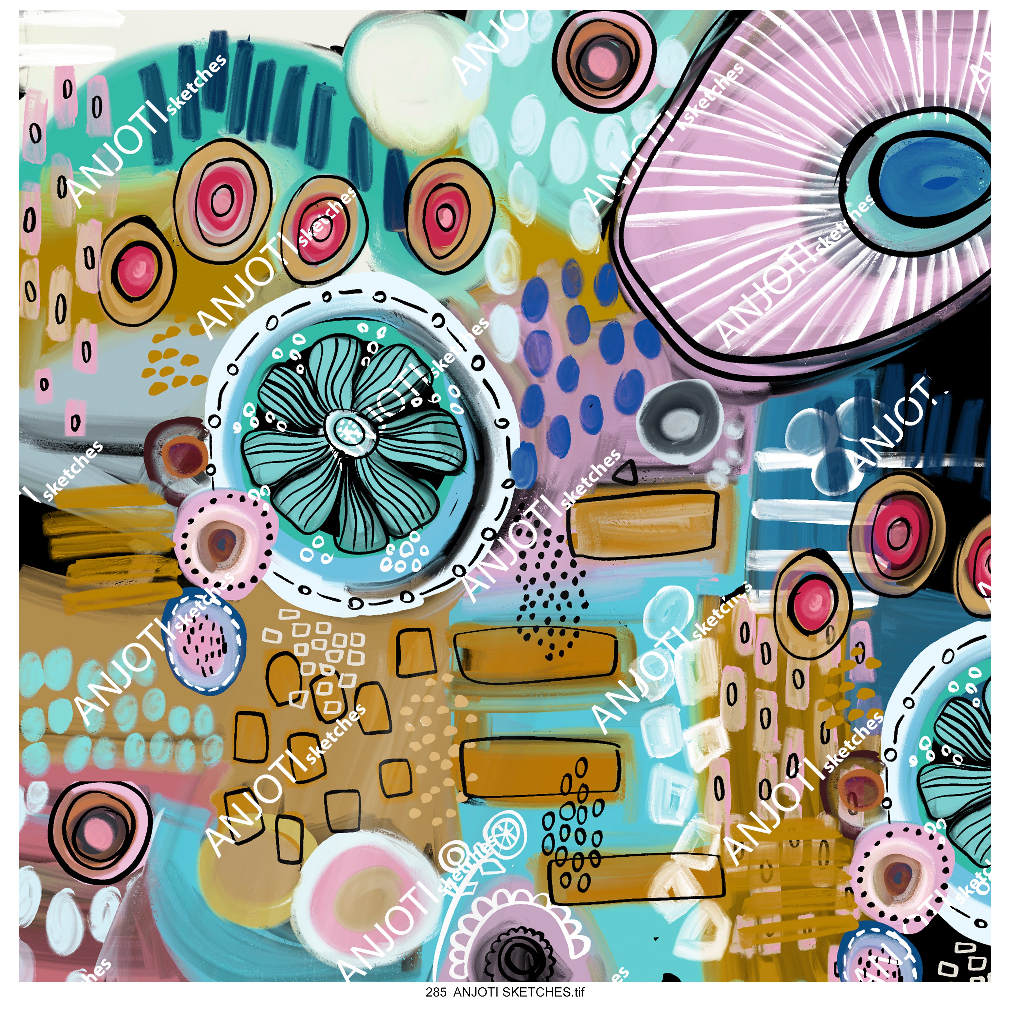 ANJOTI SKETCHES 285 Unique Multicolor Abstract Wall Art in Floral and Geometric Texture Designs