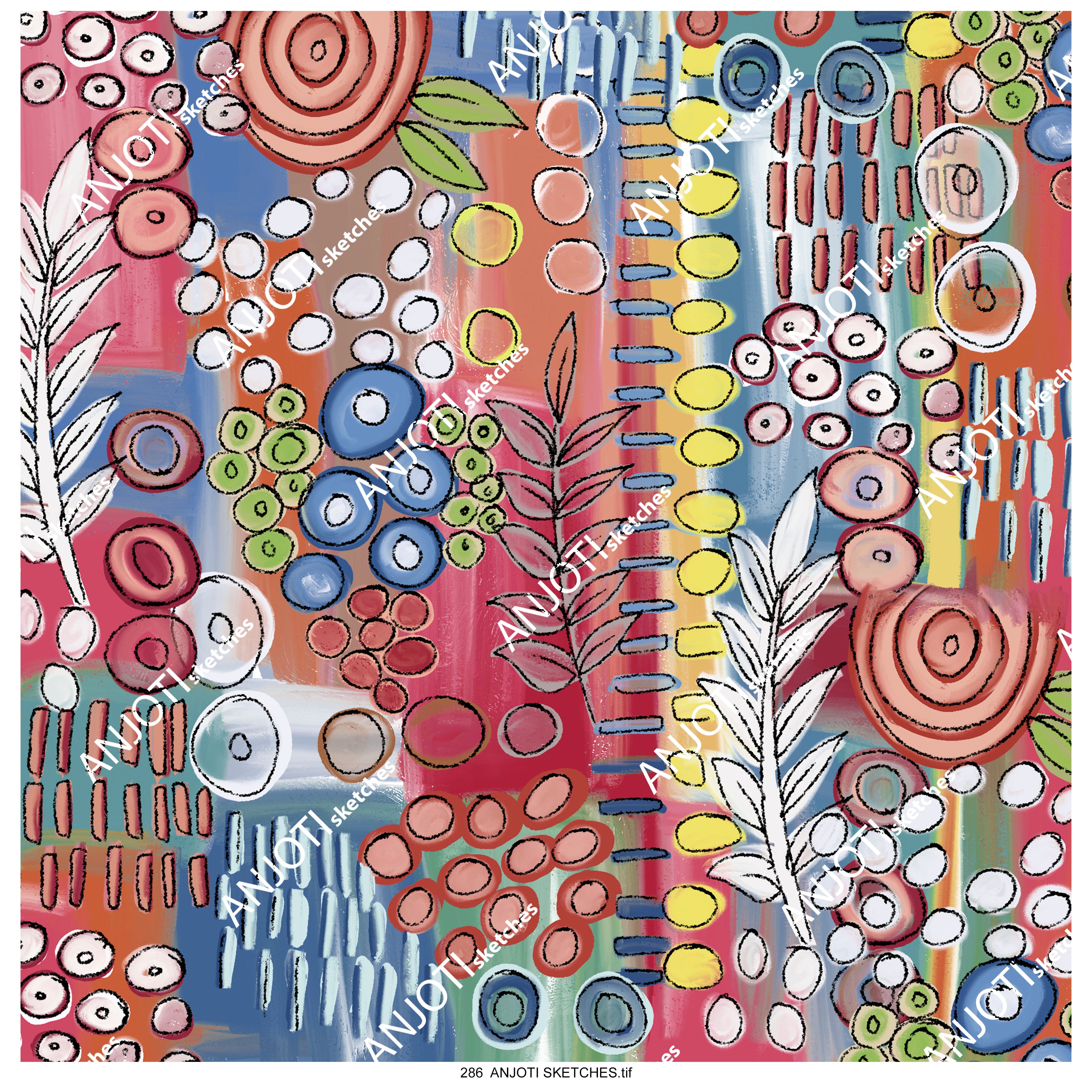 ANJOTI SKETCHES 286 Abstract Wall Art in Multicolor Floral Geometric Texture Background Effects