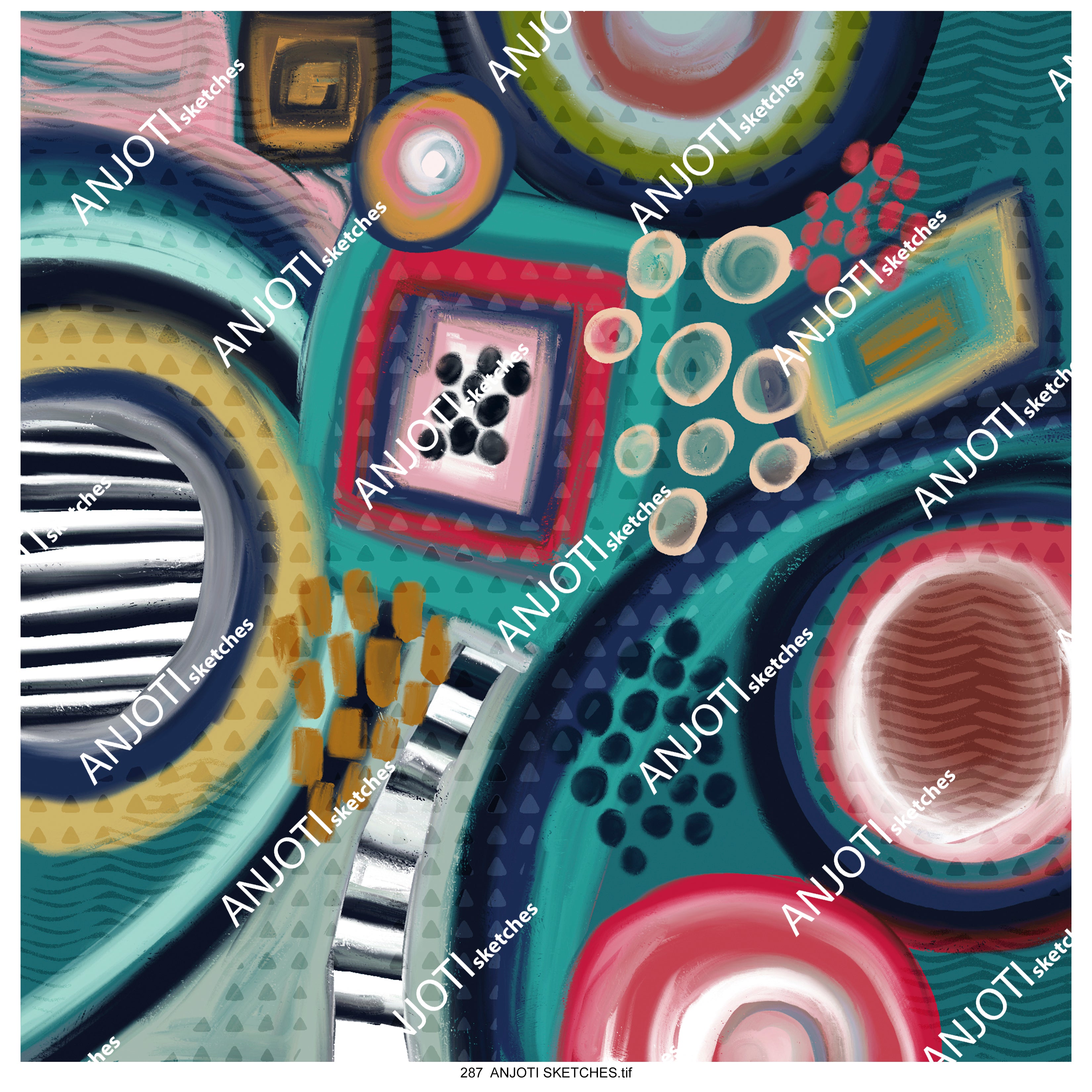 ANJOTI SKETCHES 287 Modern Floral Geometric Abstract Wall Art with Stunning Textures