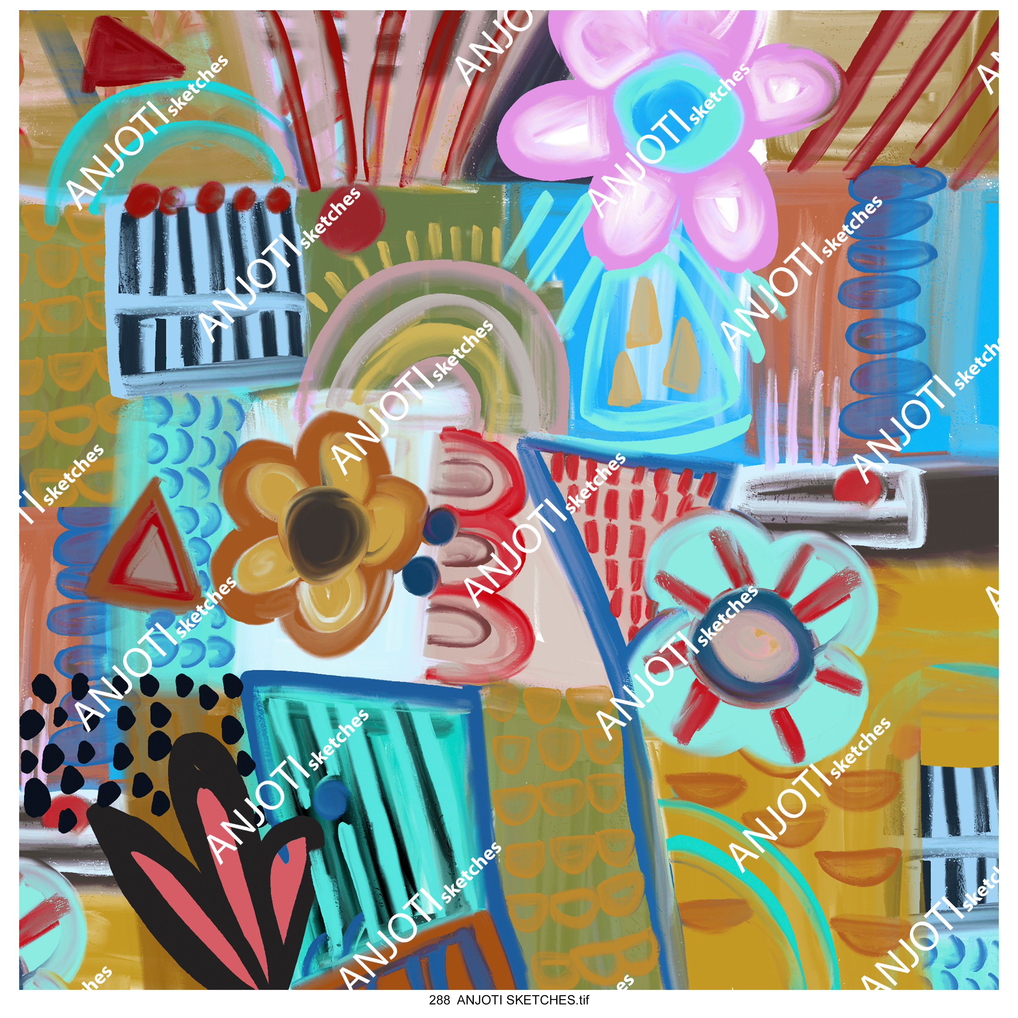 ANJOTI SKETCHES 288 Transform Your Decor with Floral Geometric Abstract Wall Art in Multicolor