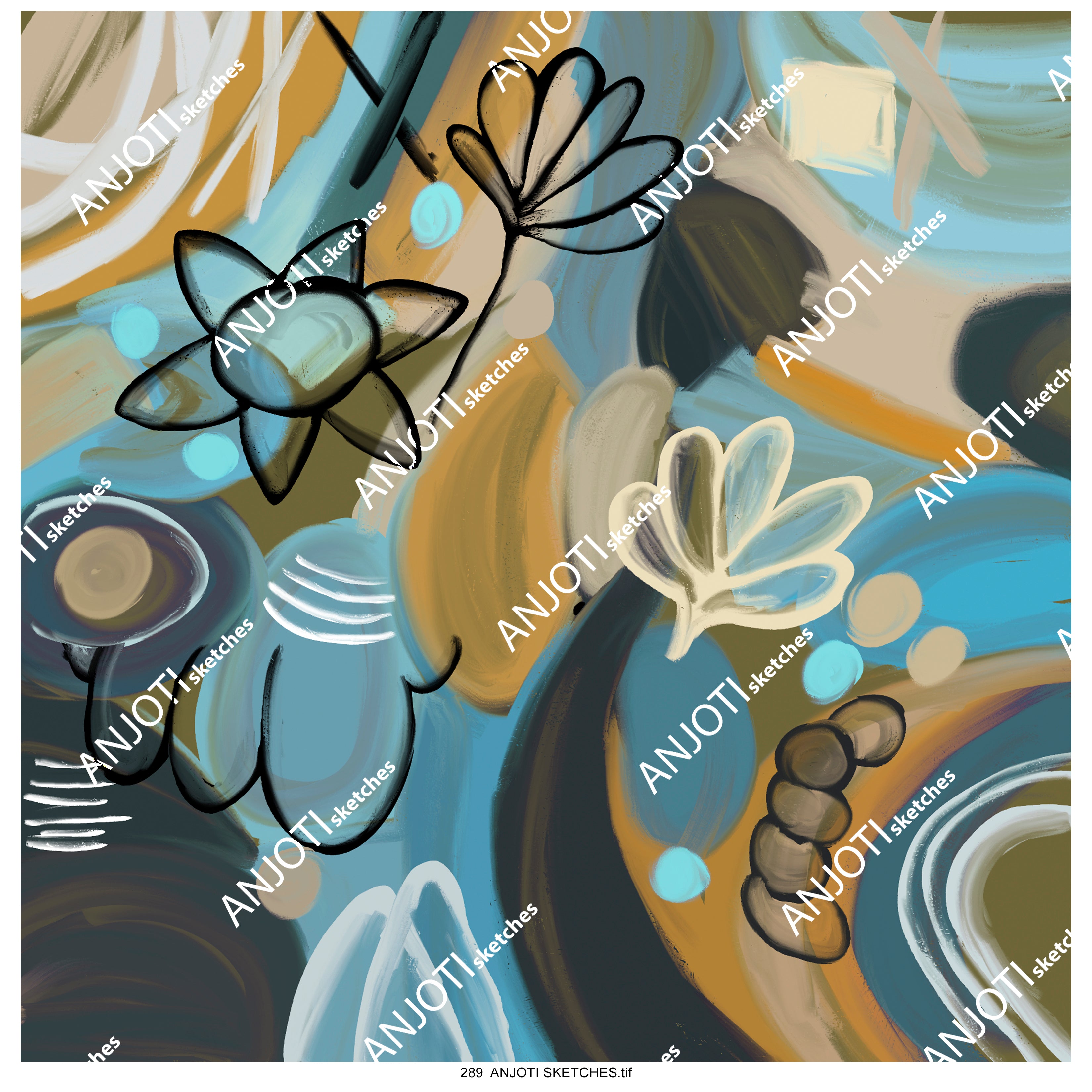 ANJOTI SKETCHES 289 Add Multicolor Texture Backgrounds to Floral Geometric Abstract Wall Art