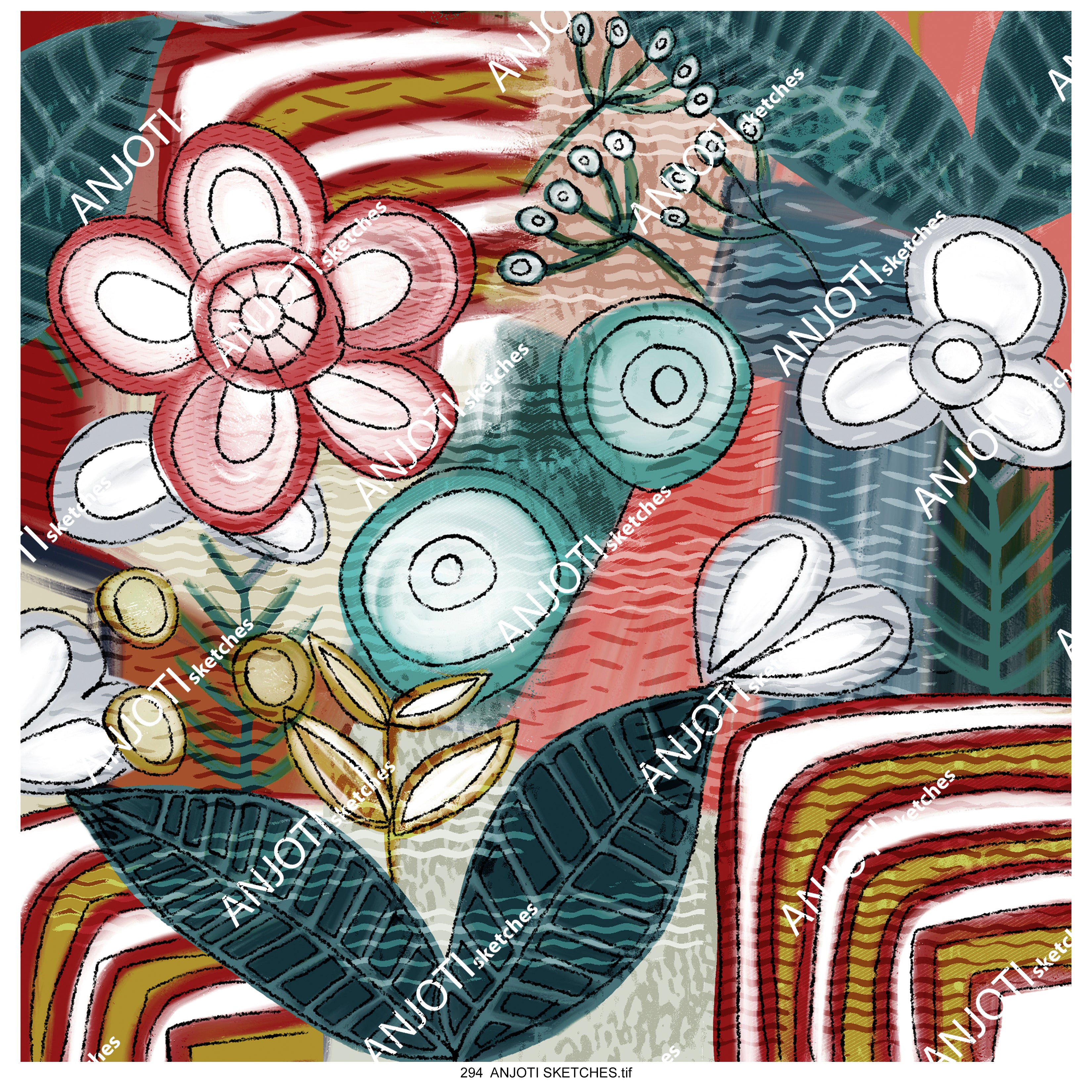 ANJOTI SKETCHES 294 Discover Stunning Multicolor Floral Geometric Abstract Wall Art Backgrounds