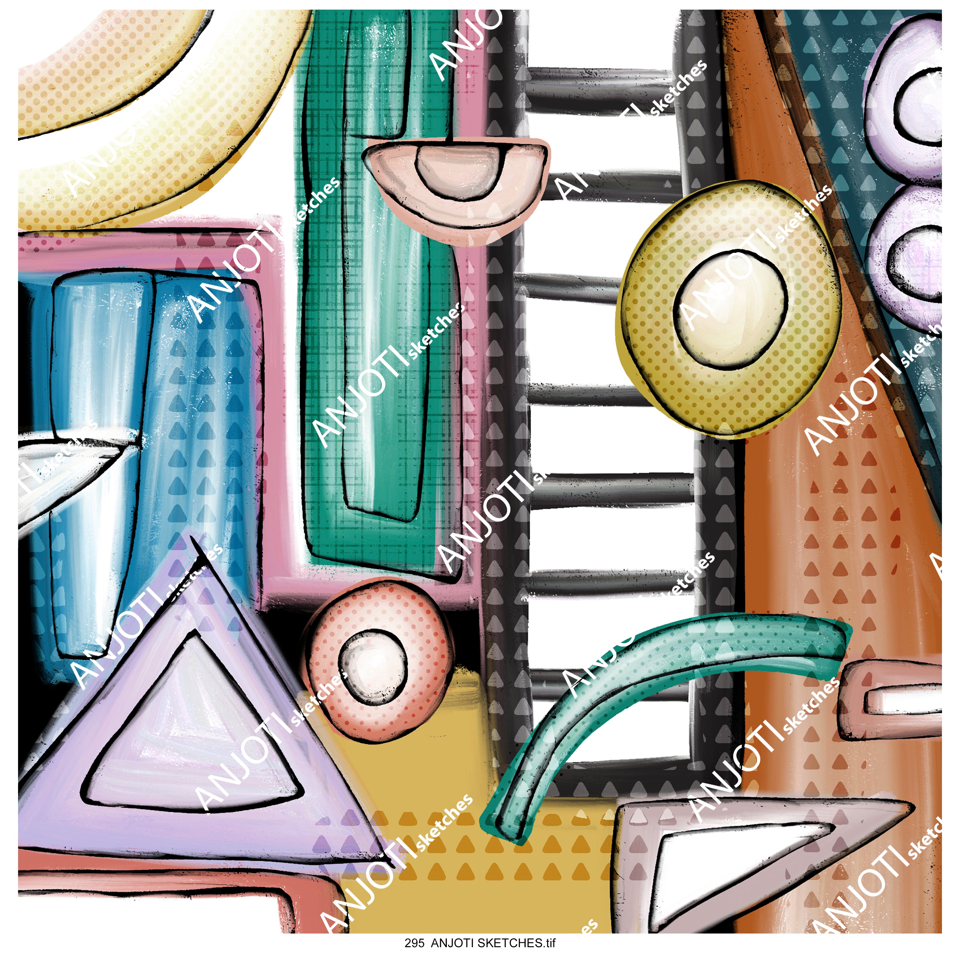 ANJOTI SKETCHES 295 Floral and Geometric Abstract Wall Art with Modern Multicolor Textures