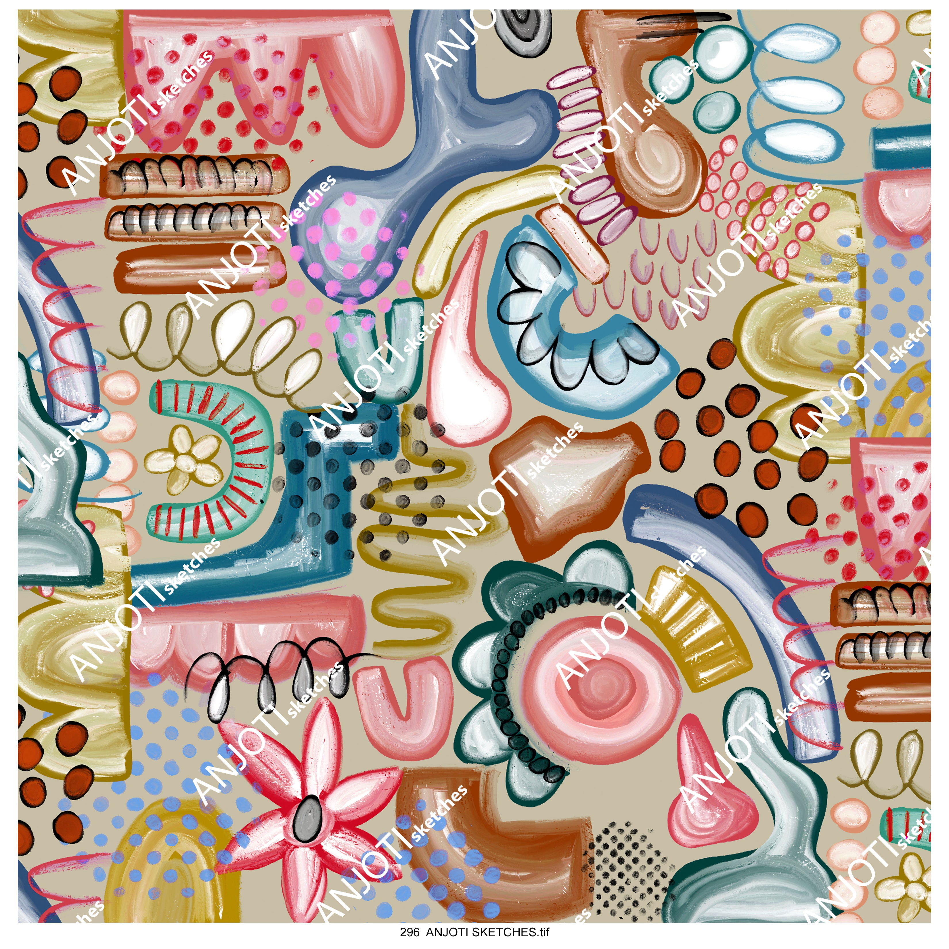 ANJOTI SKETCHES 296 Bold Floral Geometric Abstract Wall Art with Stunning Multicolor Textures
