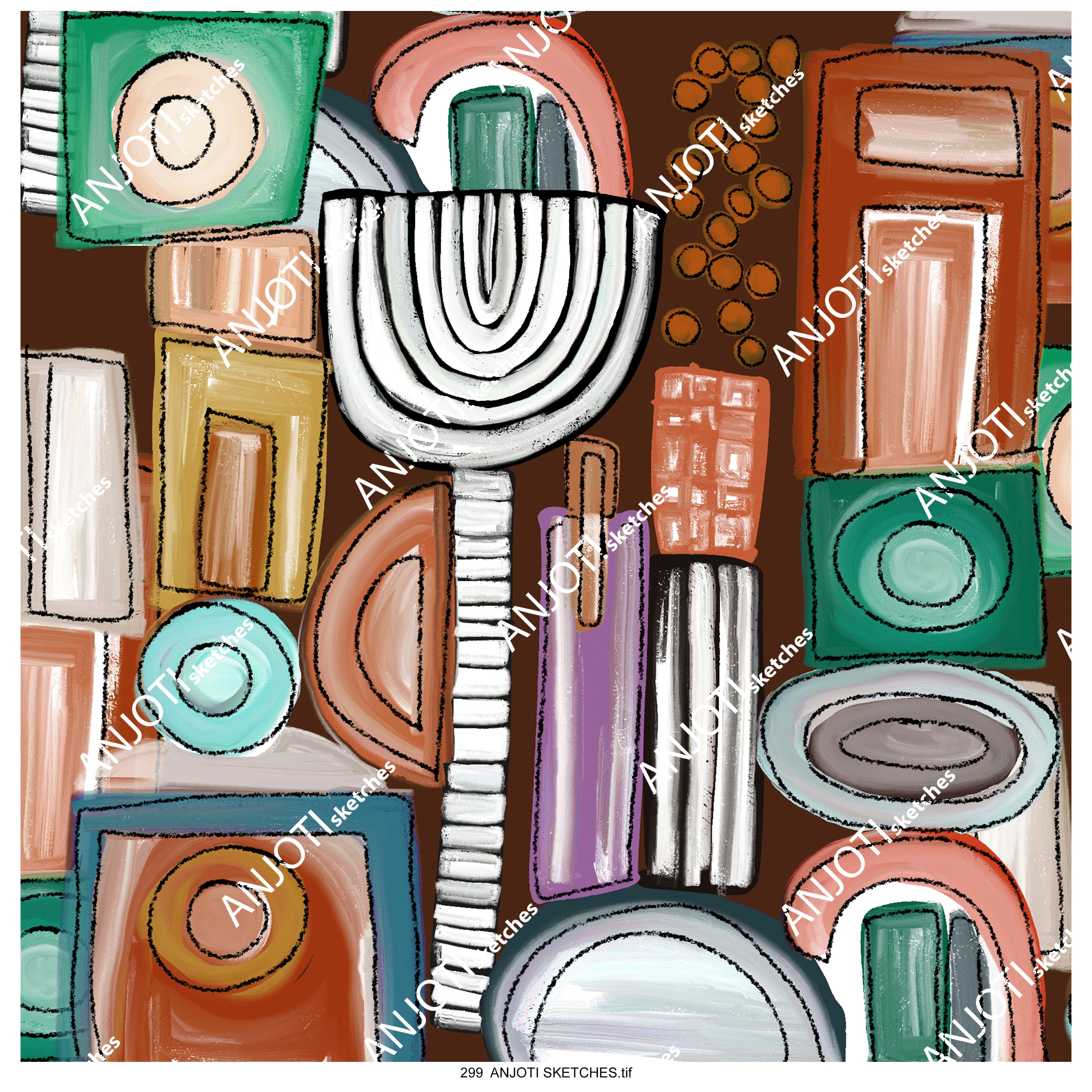 ANJOTI SKETCHES 299 Enhance Your Space with Floral Geometric Abstract Wall Art and Texture Effects