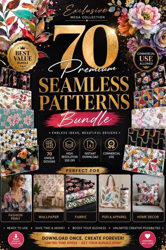 01 | 70 Floral Abstract Seamless Patterns Bundle | JPG, Watercolor Textile Prints, Digital Paper Pack, Fabric Print Designs, Wallpaper Patterns