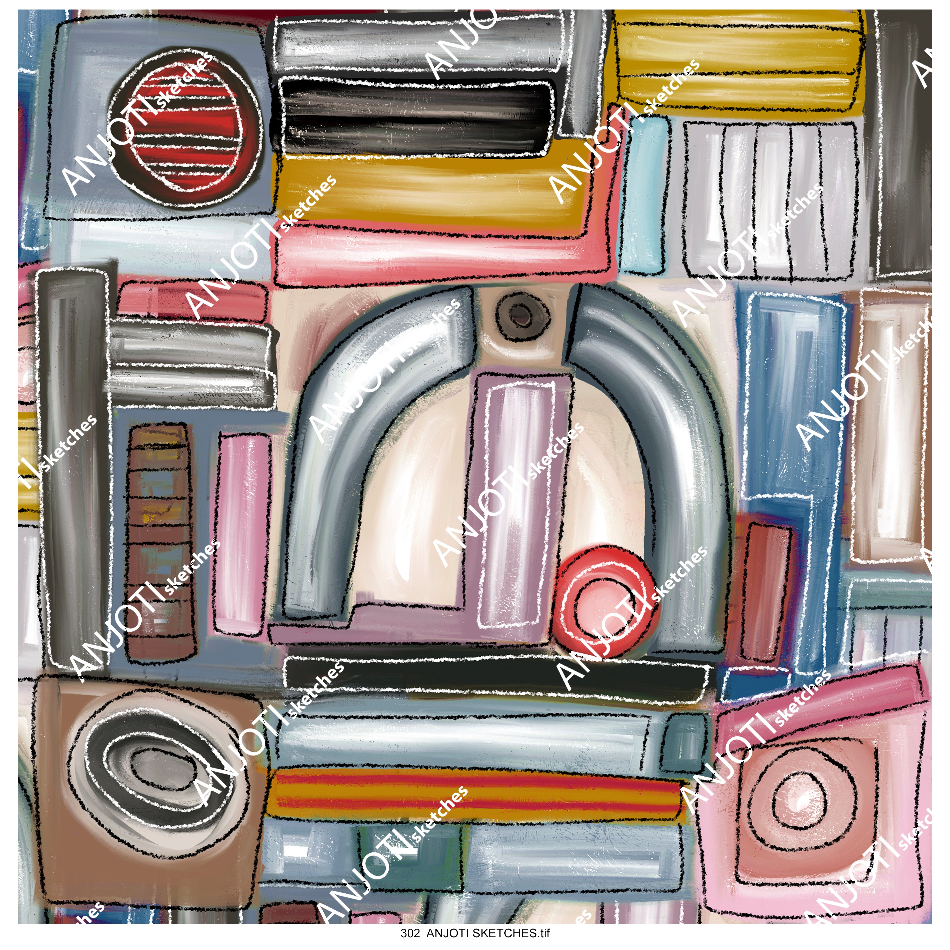 ANJOTI SKETCHES 302  NewOil Paint Sketch Abstract Wall effect shades brushes look surface pattern painted art motif print illustrations popular in summer English color  wallpaper  pattern figure , pillow