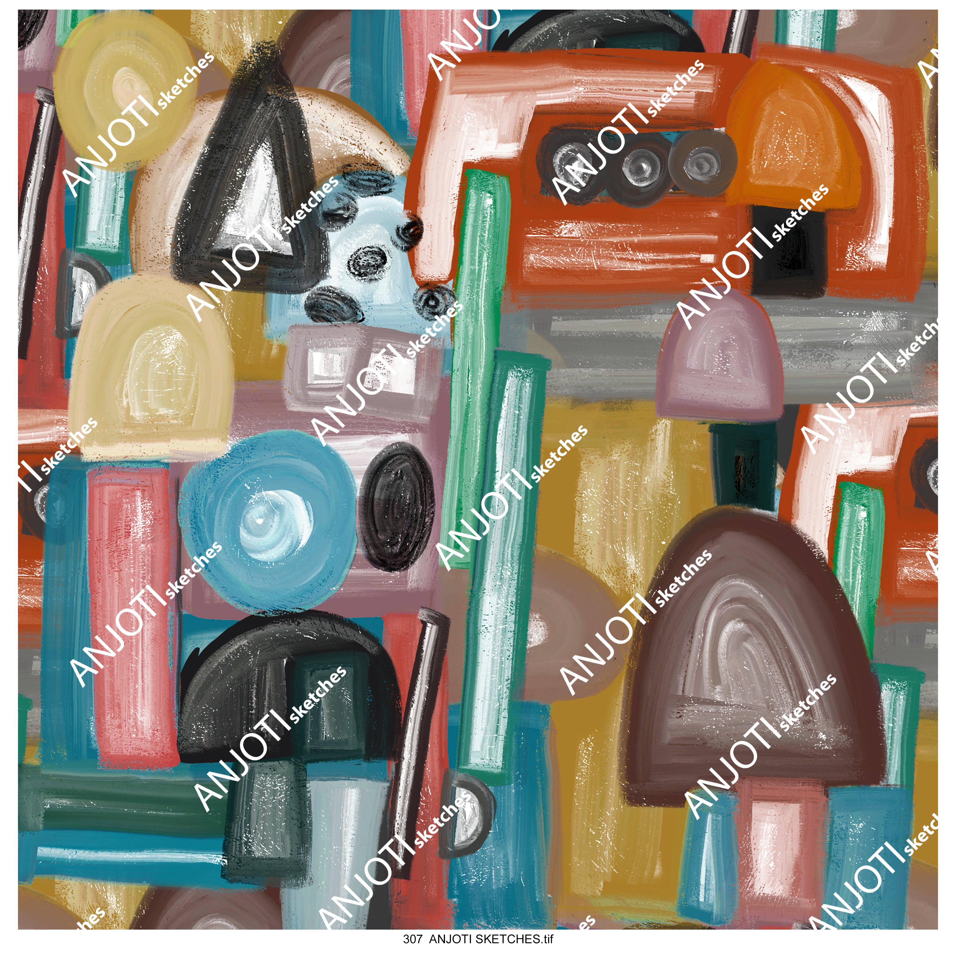 ANJOTI SKETCHES 307 Multicolor Abstract Wall Art for Every Room with Beautiful Texture Effect Background Designs