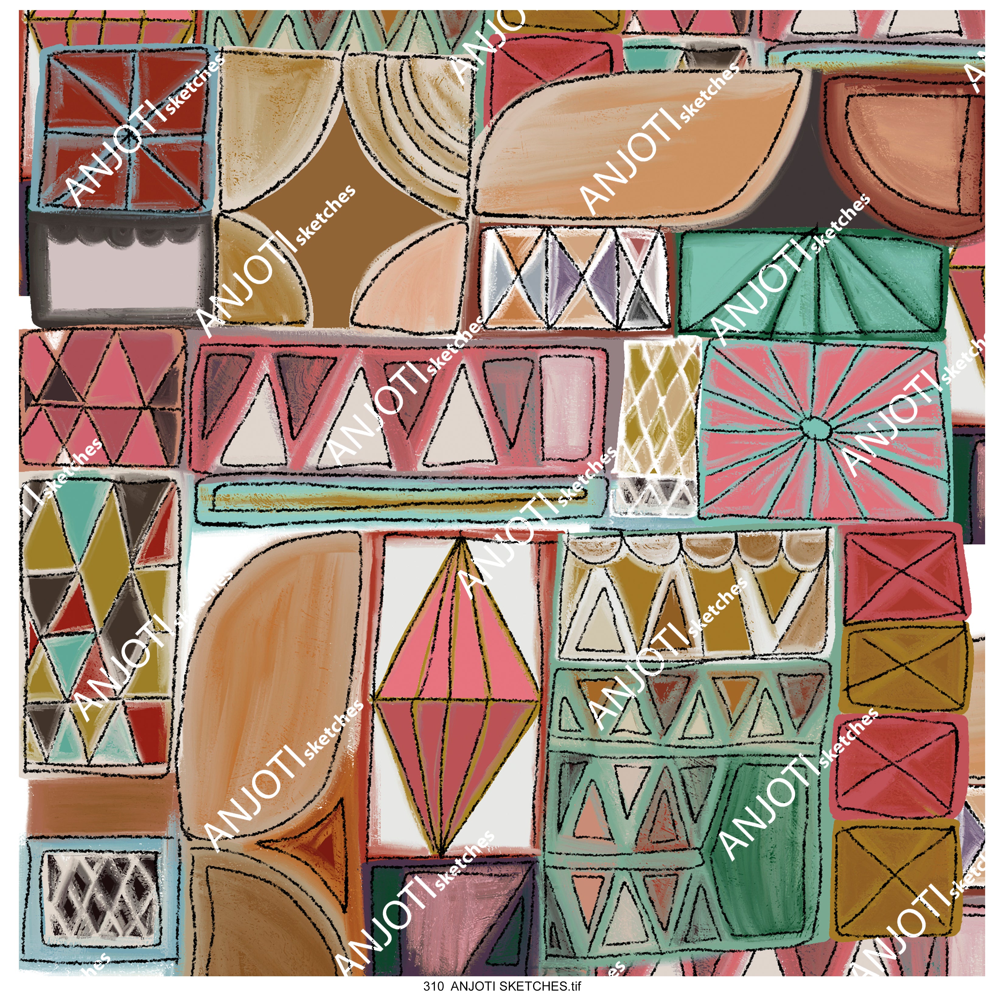 ANJOTI SKETCHES 310 Abstract Wall Art with Multicolor Texture Backgrounds to Revamp Your Home Decor