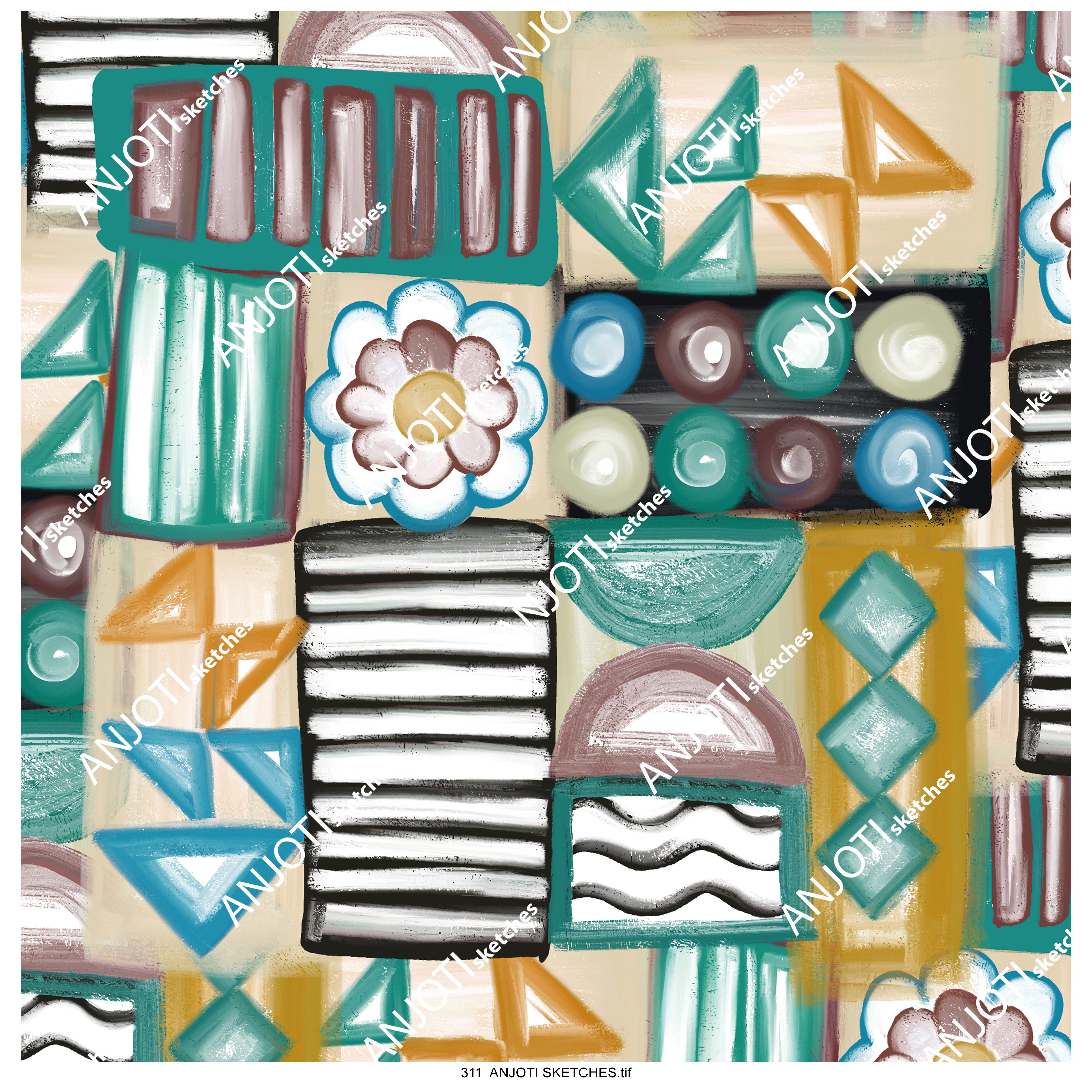 ANJOTI SKETCHES 311 Unique Abstract Wall Art in Vibrant Multicolor Texture Effect Background Designs