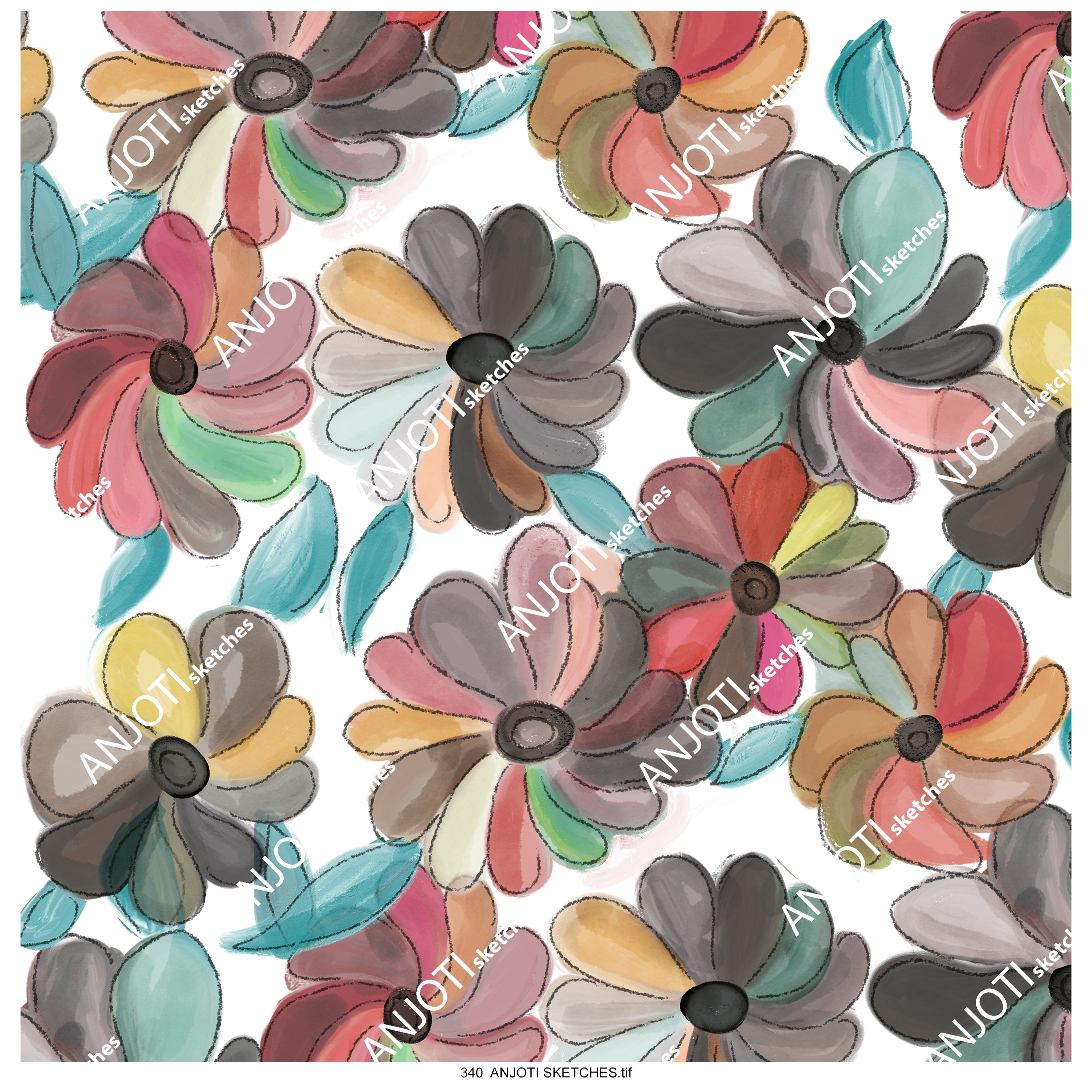 ANJOTI SKETCHES 340 Vibrant Abstract Wall Art with Multicolor Texture Effect Backgrounds for Interiors