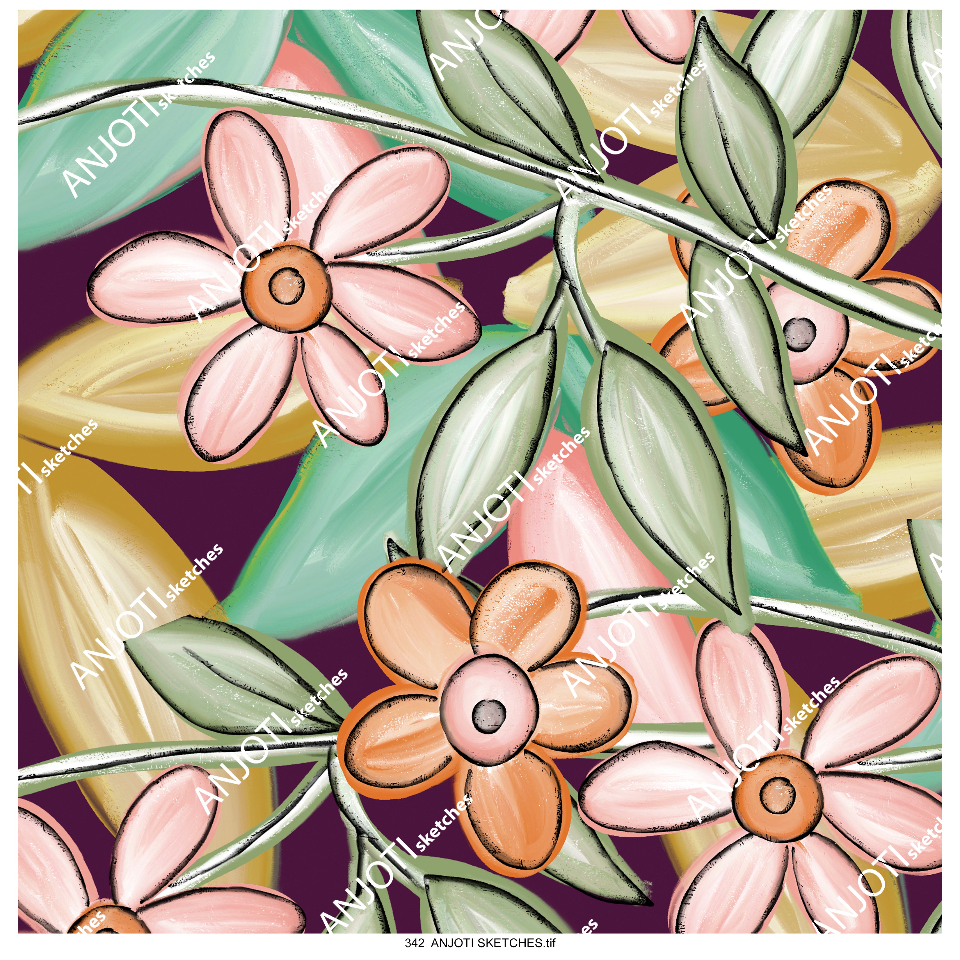 ANJOTI SKETCHES 342 Create a Bold Look with Multicolor Texture Effect Background Abstract Wall Art