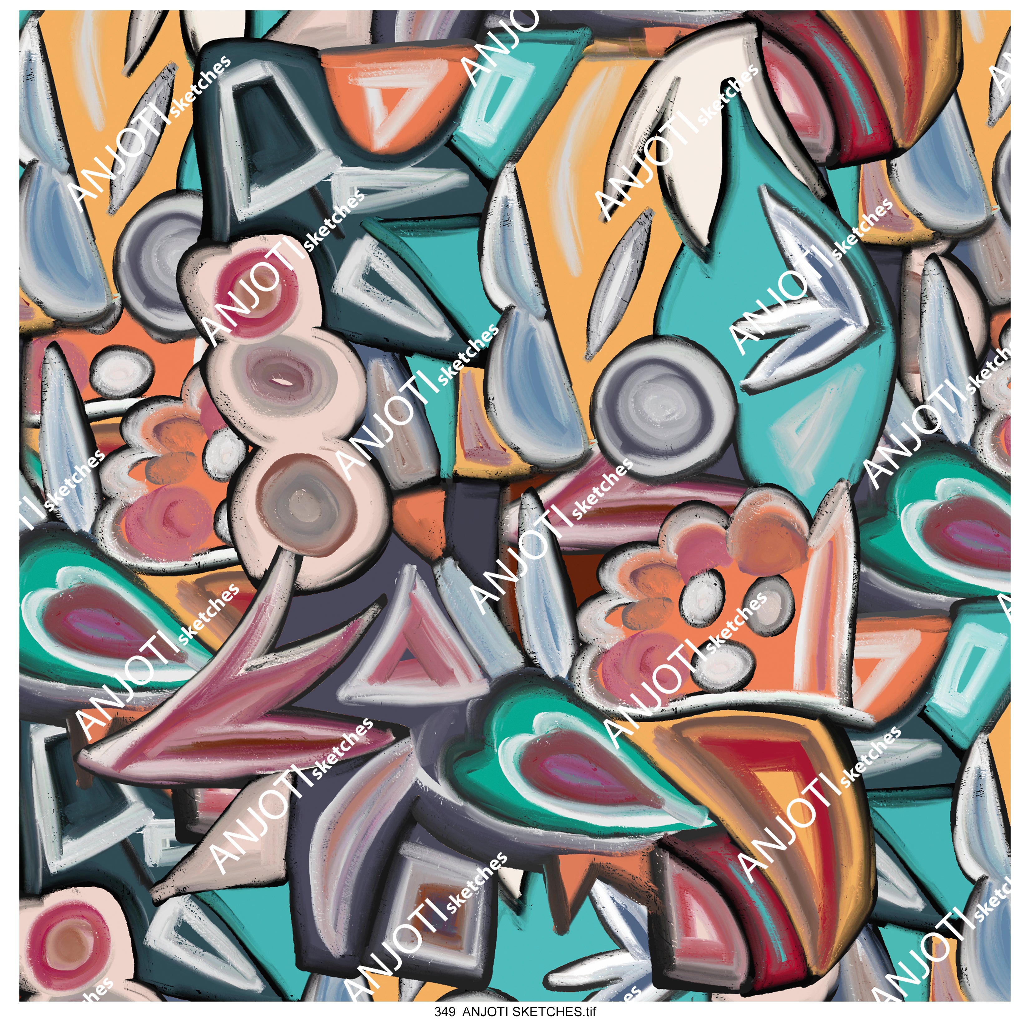 ANJOTI SKETCHES 349 Abstract Wall Art with Vibrant Multicolor Texture Background Effects