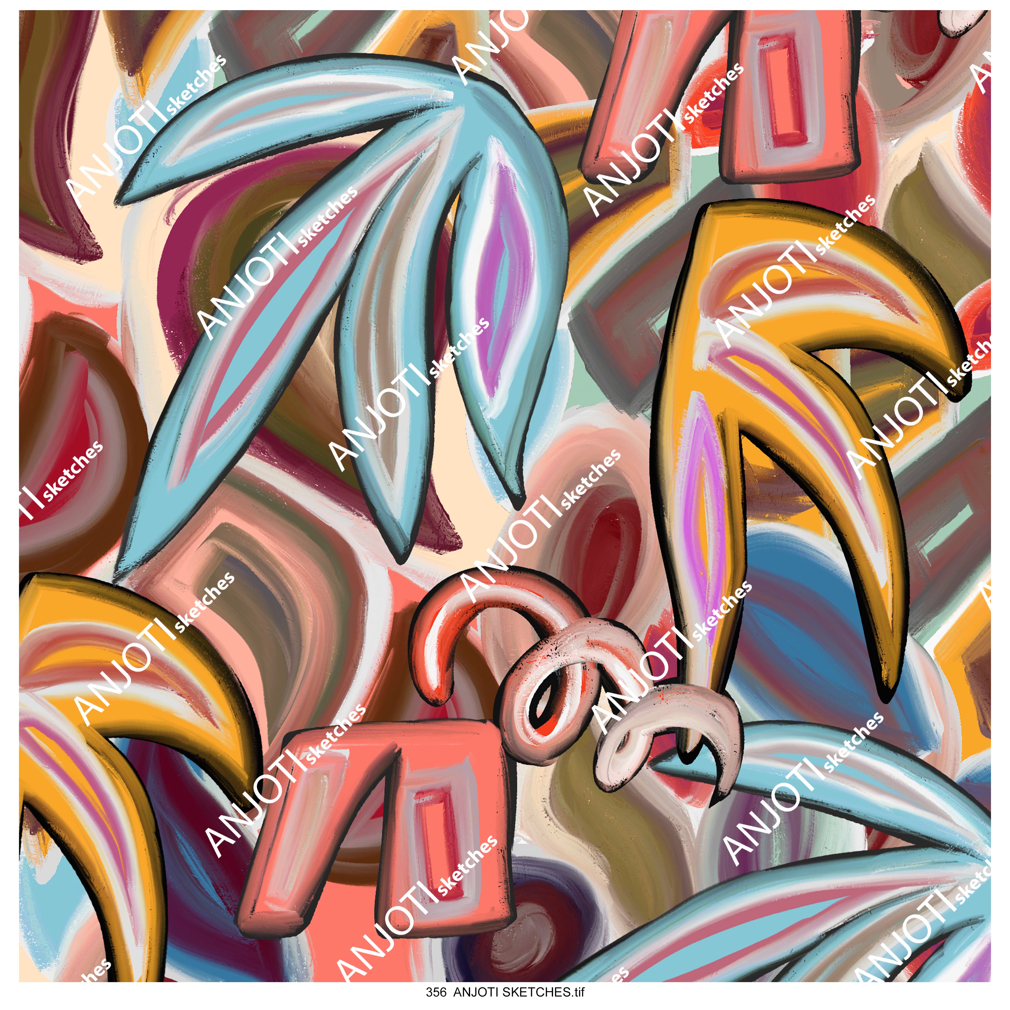 ANJOTI SKETCHES 356 Abstract Wall Art in Floral and Geometric Designs with Multicolor Texture Backgrounds