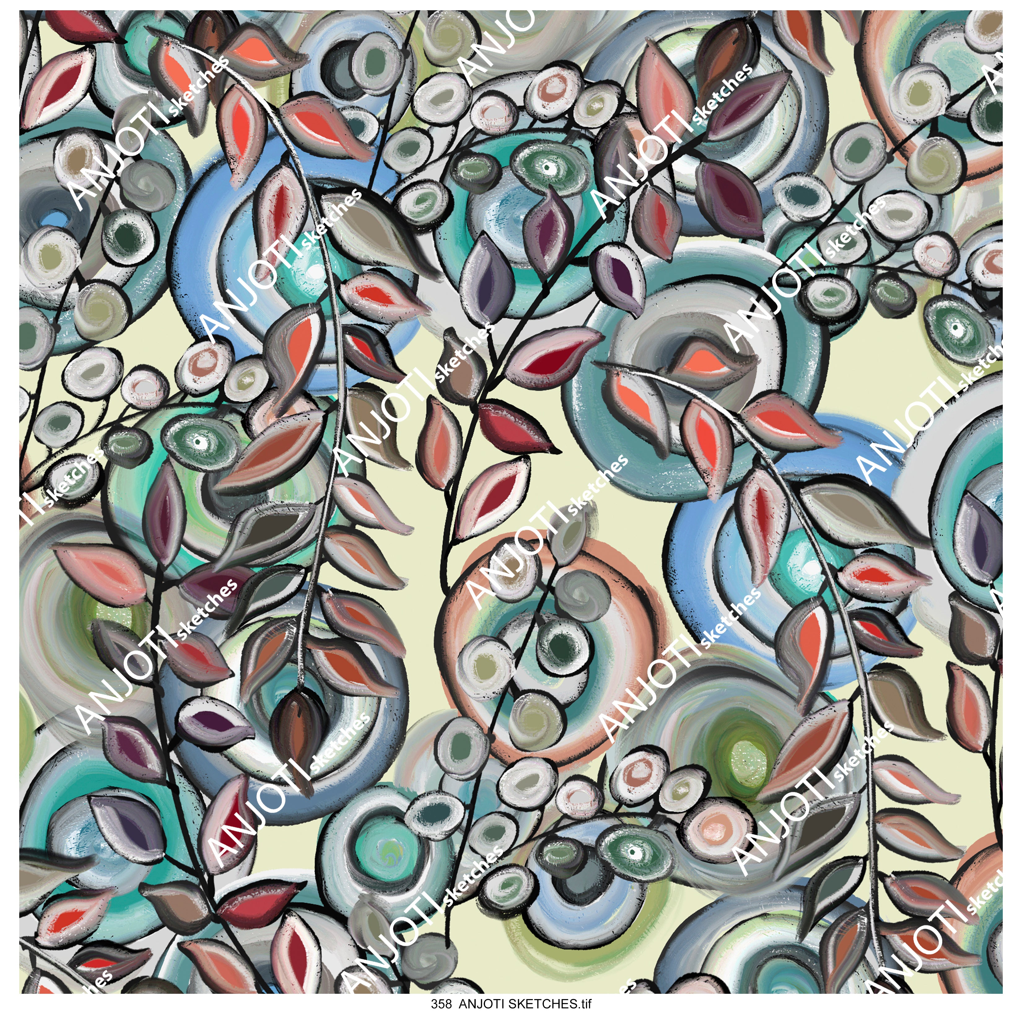 ANJOTI SKETCHES 358 Add a Modern Touch with Floral and Geometric Abstract Wall Art in Multicolor Textures