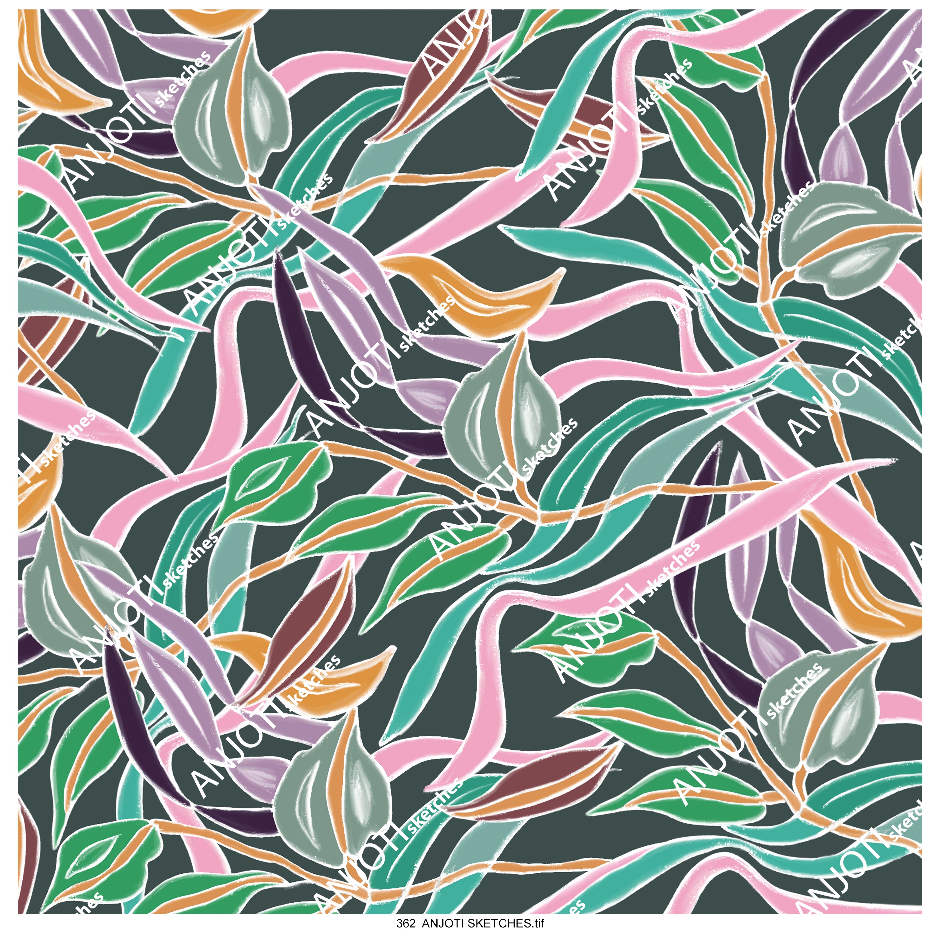 ANJOTI SKETCHES 362 Multicolor Floral Geometric Abstract Wall Art for a Unique Texture Background