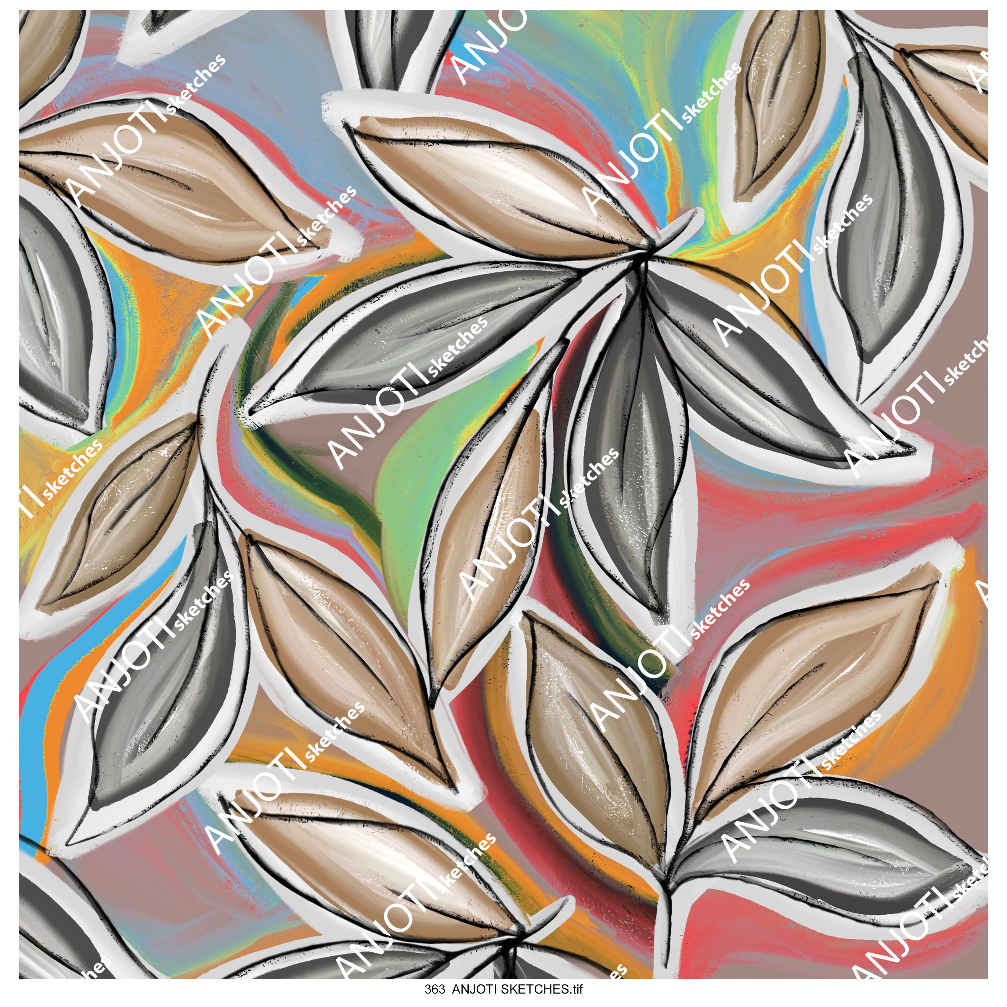 ANJOTI SKETCHES 363 Modern Abstract Wall Art with Floral and Geometric Multicolor Texture Backgrounds