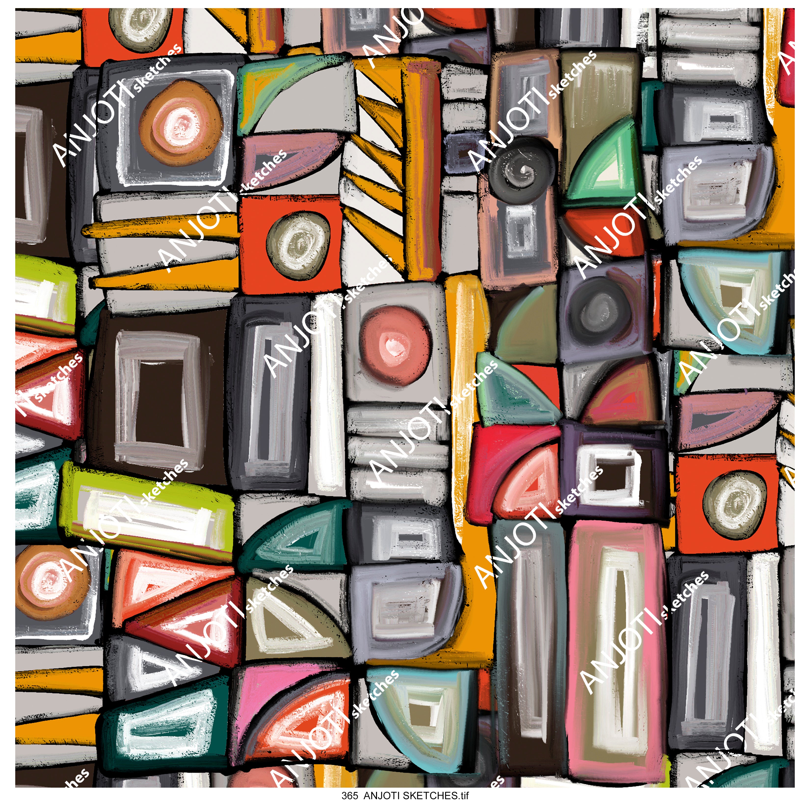 ANJOTI SKETCHES 365 Abstract Wall Art with Floral Geometric Multicolor Texture Backgrounds for Home