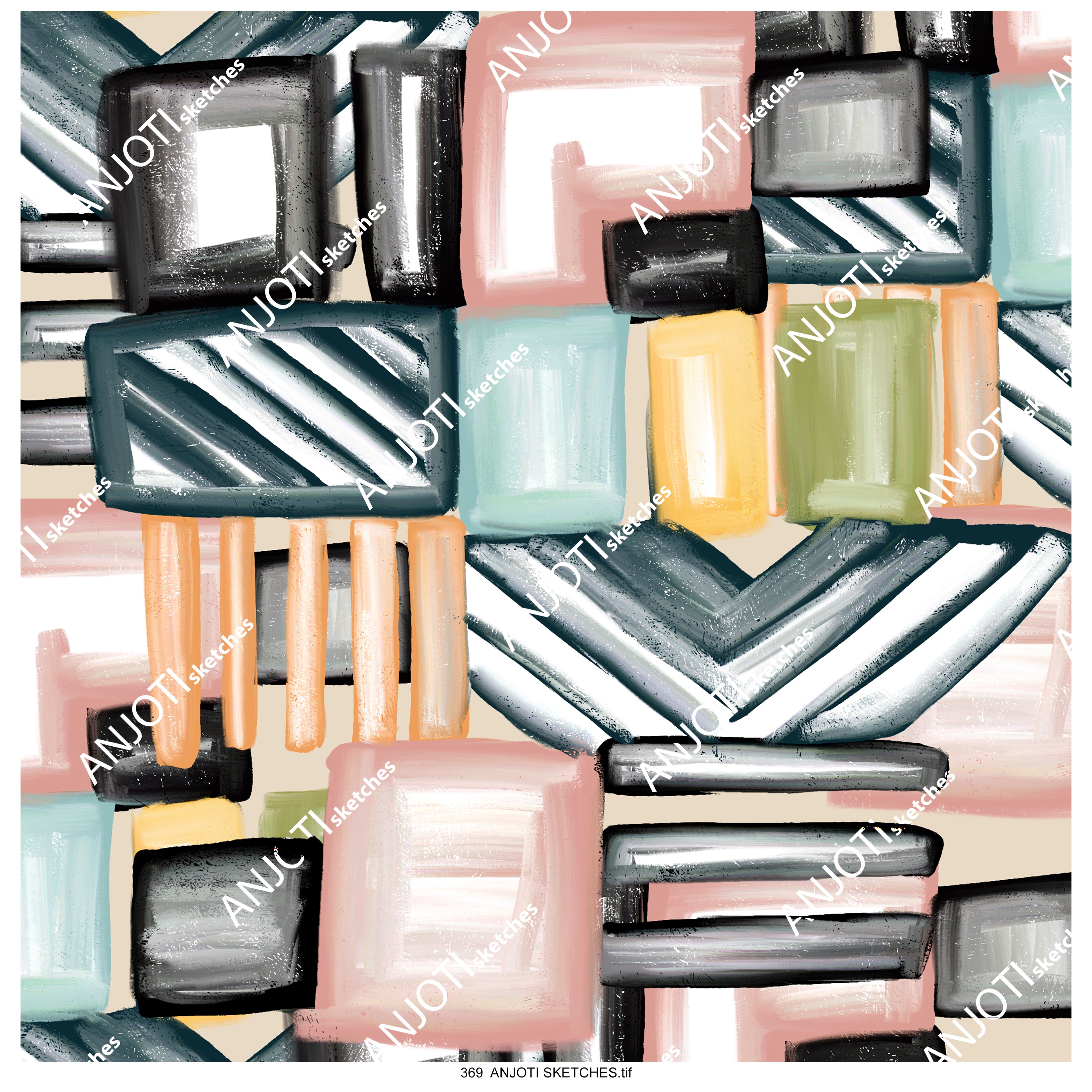 ANJOTI SKETCHES 369 Transform Your Walls with Floral Geometric Multicolor Texture Background Art