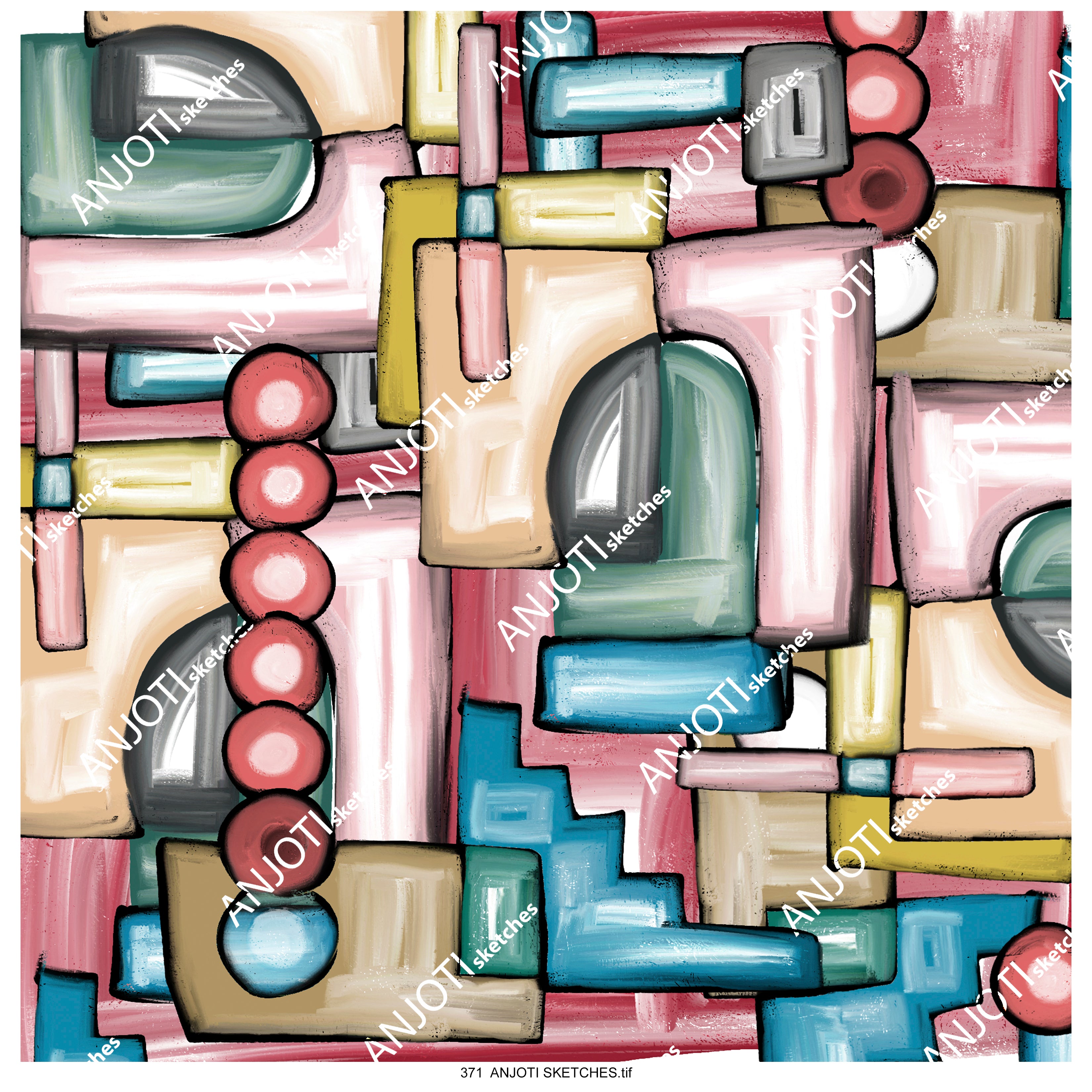 ANJOTI SKETCHES 371  Refresh Your Space with Floral and Geometric Abstract Wall Art in Multicolor