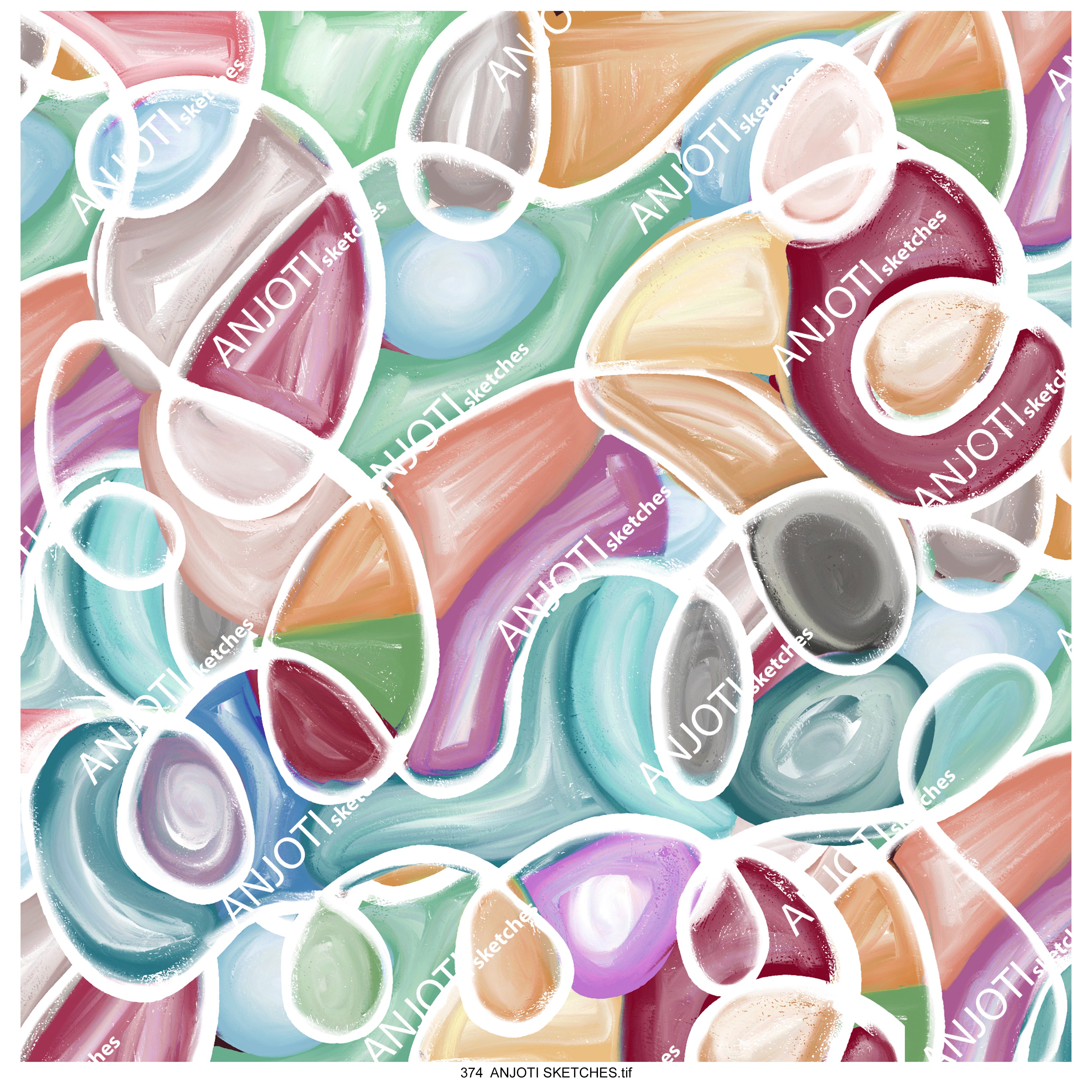 ANJOTI SKETCHES 374 Multicolor Floral Geometric Abstract Wall Art to Enhance Your Decor