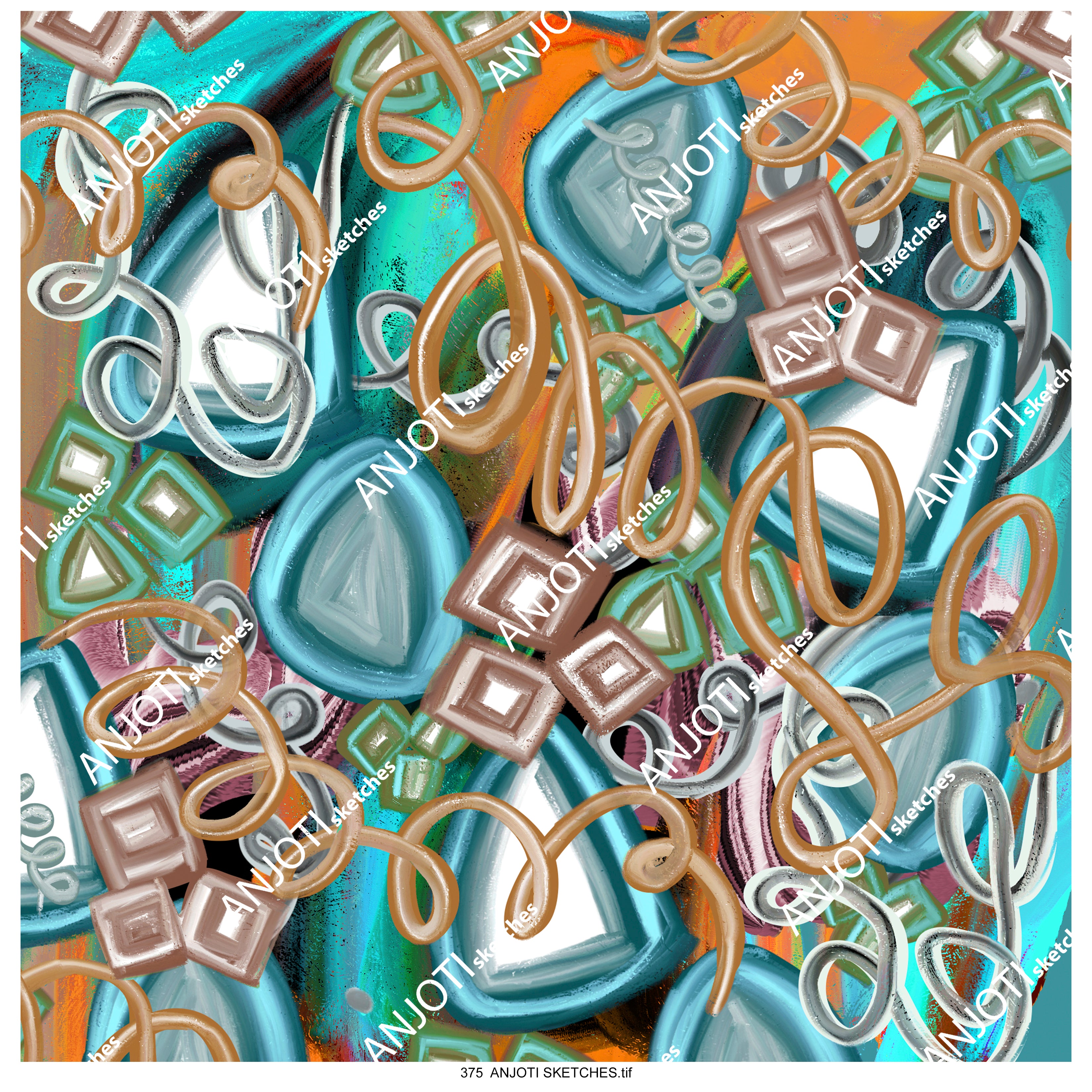 ANJOTI SKETCHES 375 Add Unique Floral and Geometric Abstract Wall Art with Multicolor Textures