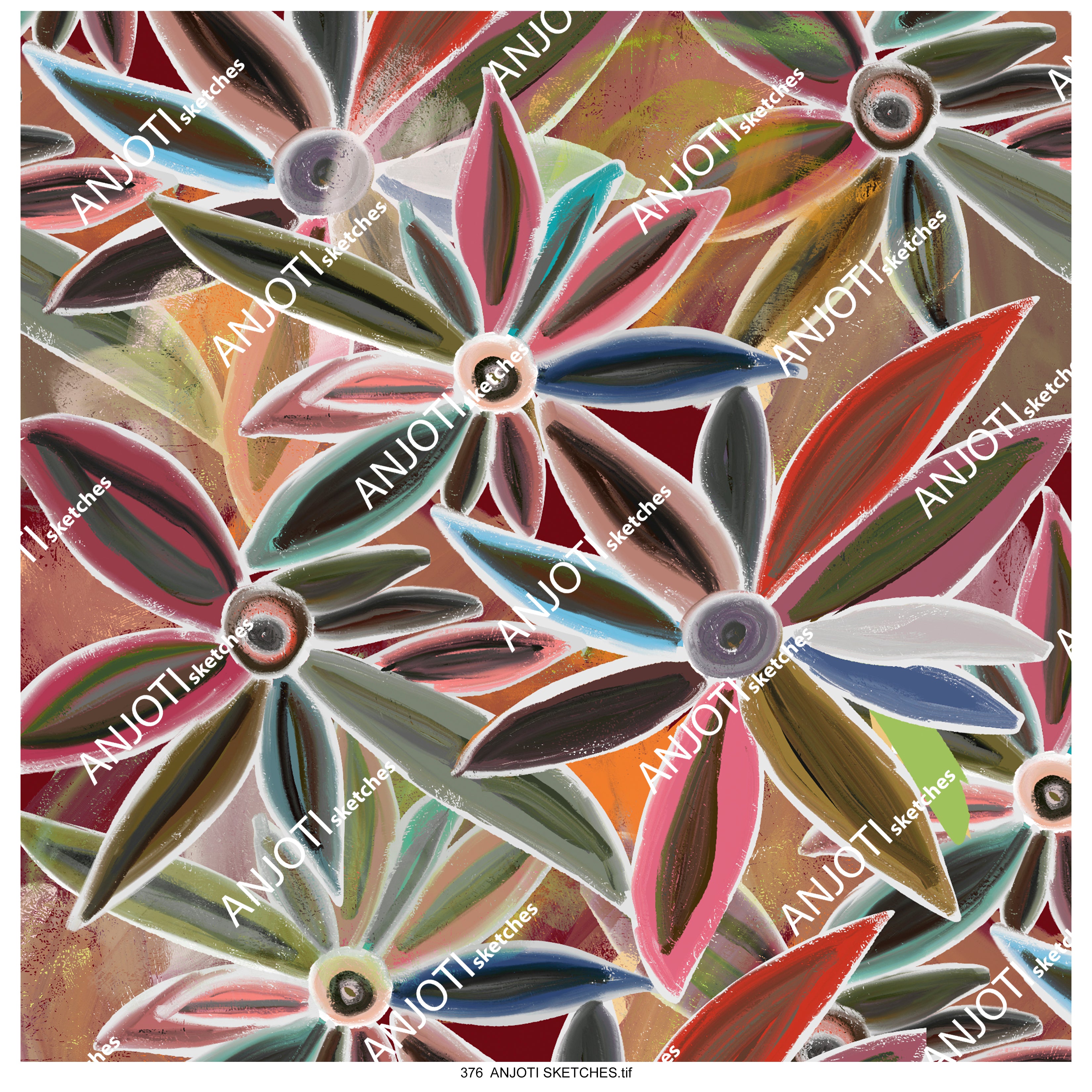 ANJOTI SKETCHES 376 Create a Bold Look with Floral and Geometric Abstract Wall Art in Multicolor