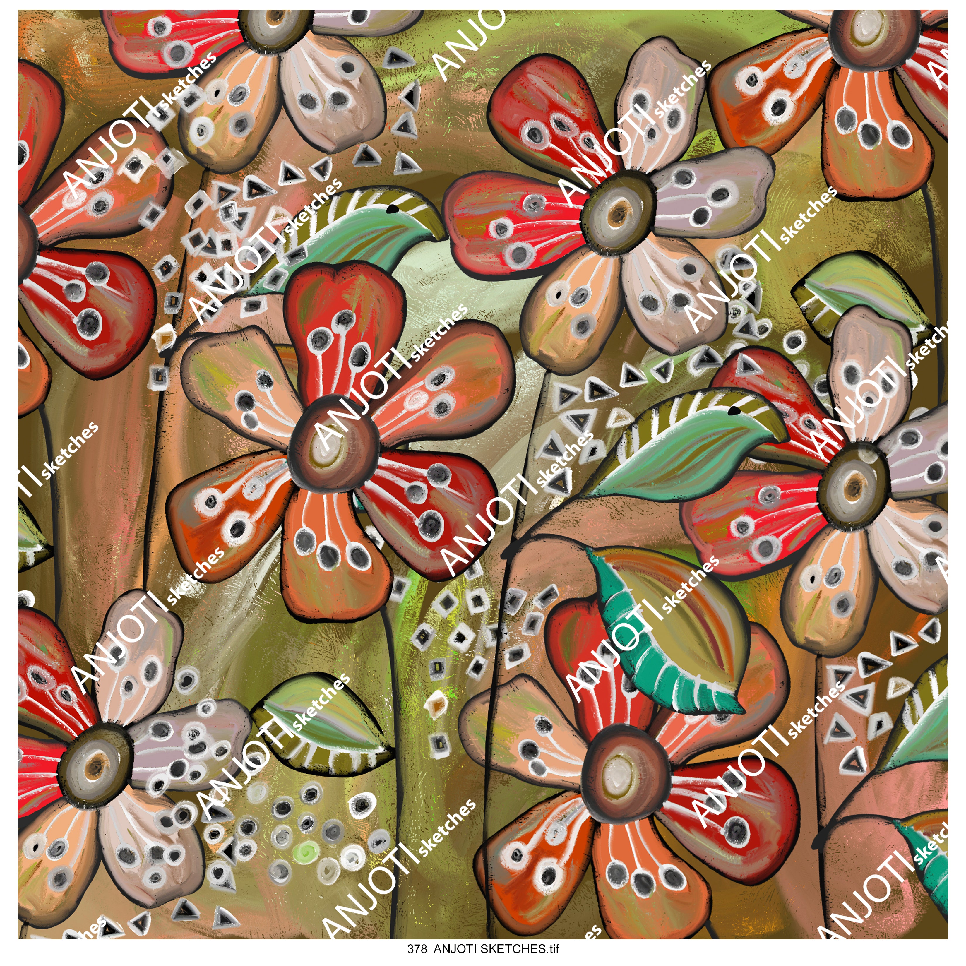 ANJOTI SKETCHES 378_Floral Geometric Abstract Wall Art Ideas with Stunning Multicolor Textures