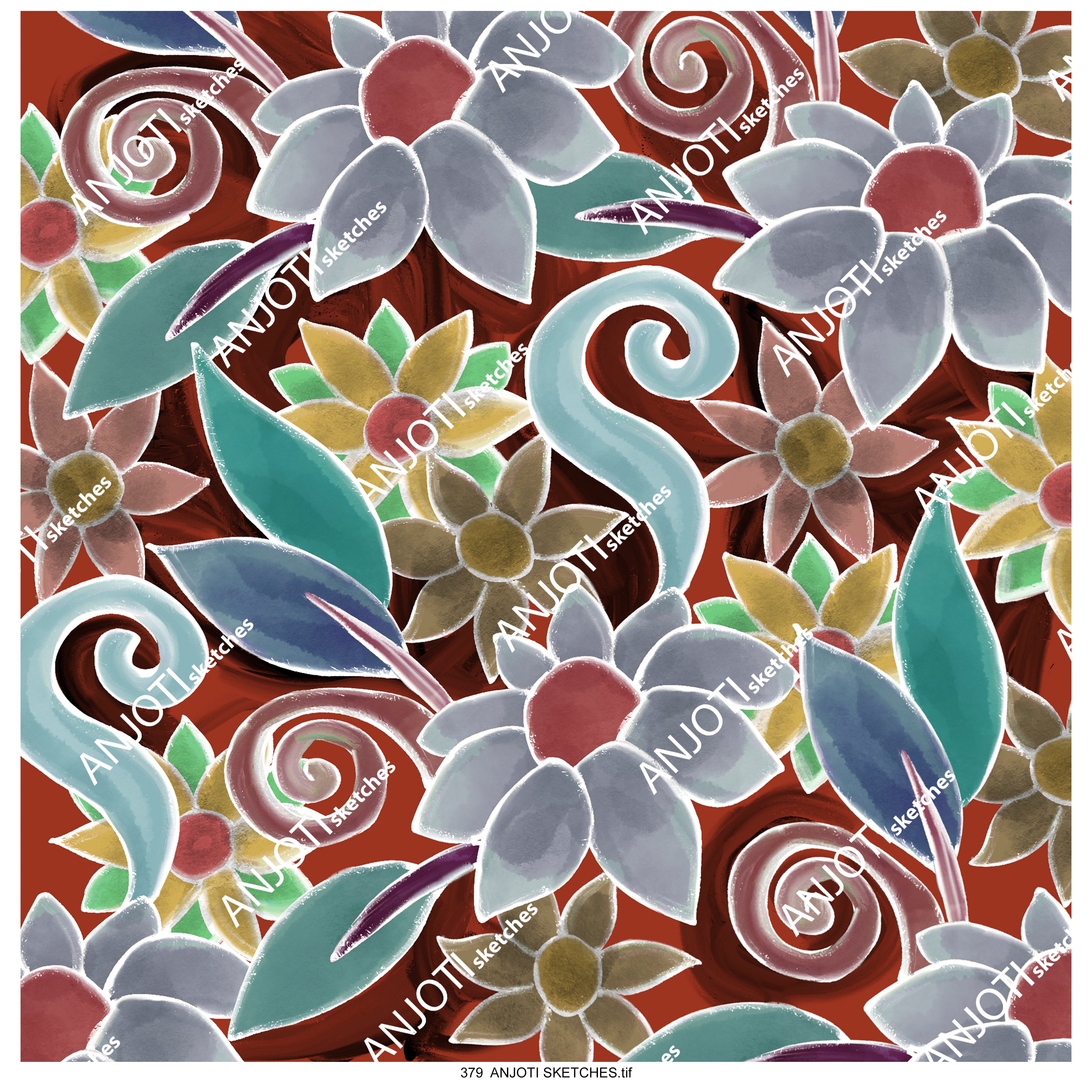 ANJOTI SKETCHES 379_Abstract Wall Art with Multicolor Floral Geometric Textures for Every Room