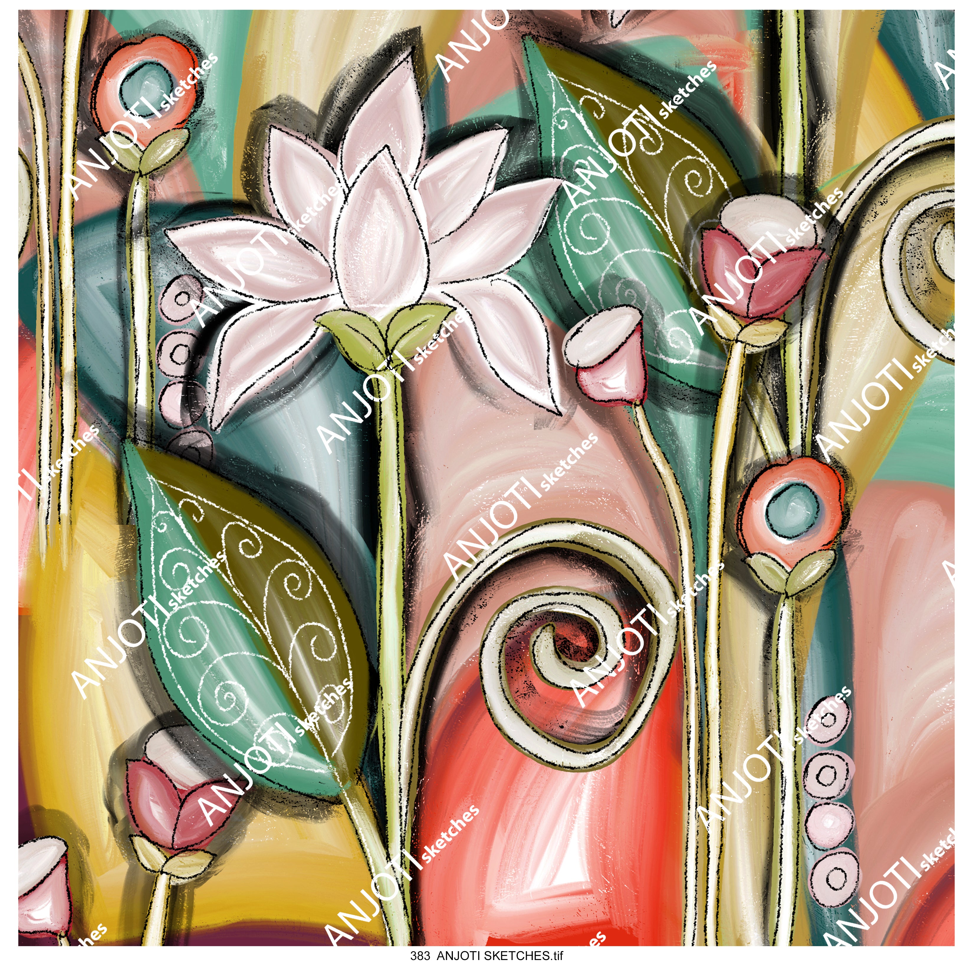 ANJOTI SKETCHES 383_Elevate Any Room with Floral Geometric Multicolor Abstract Wall Art