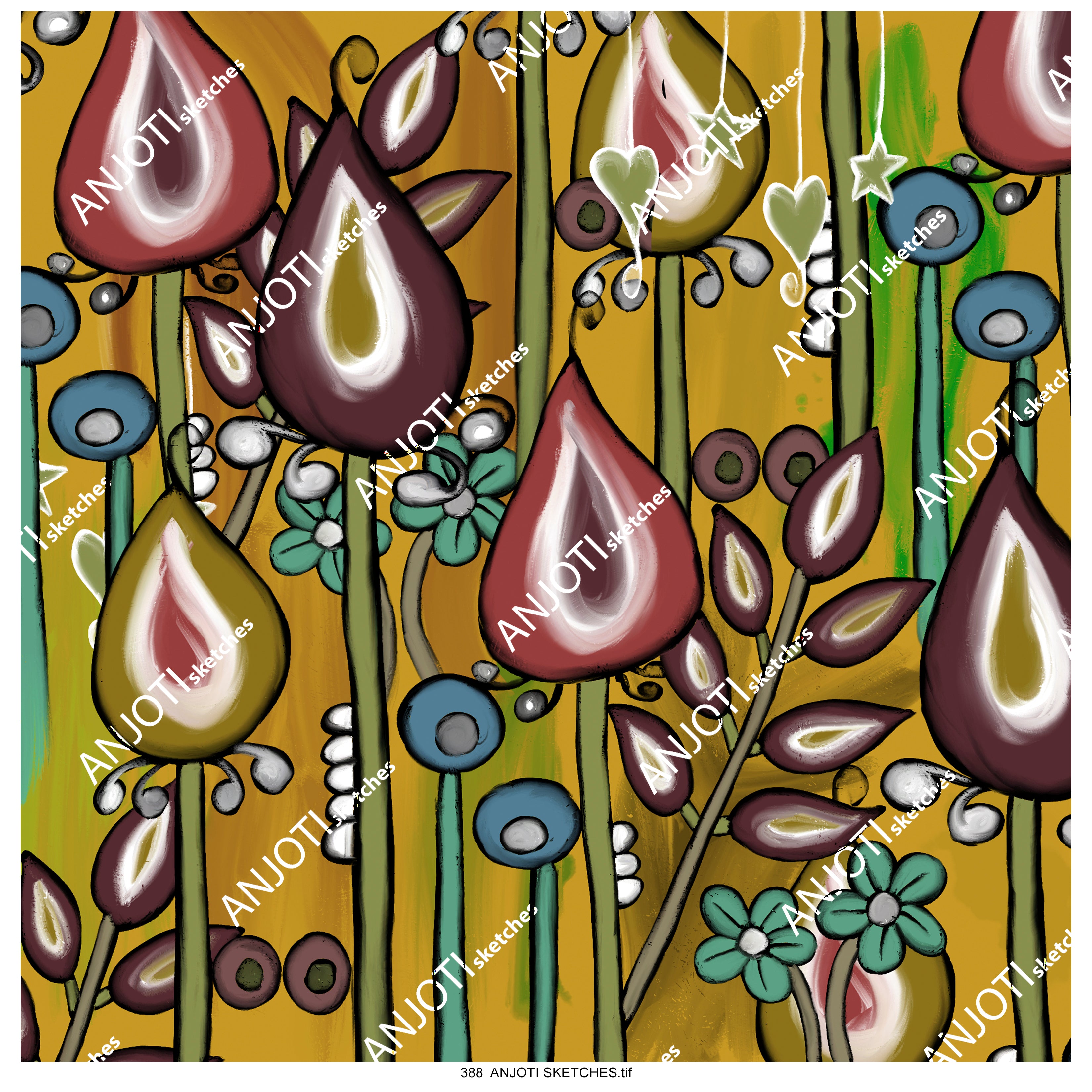 ANJOTI SKETCHES 388_Transform Your Decor with Floral Geometric Abstract Wall Art in Multicolor