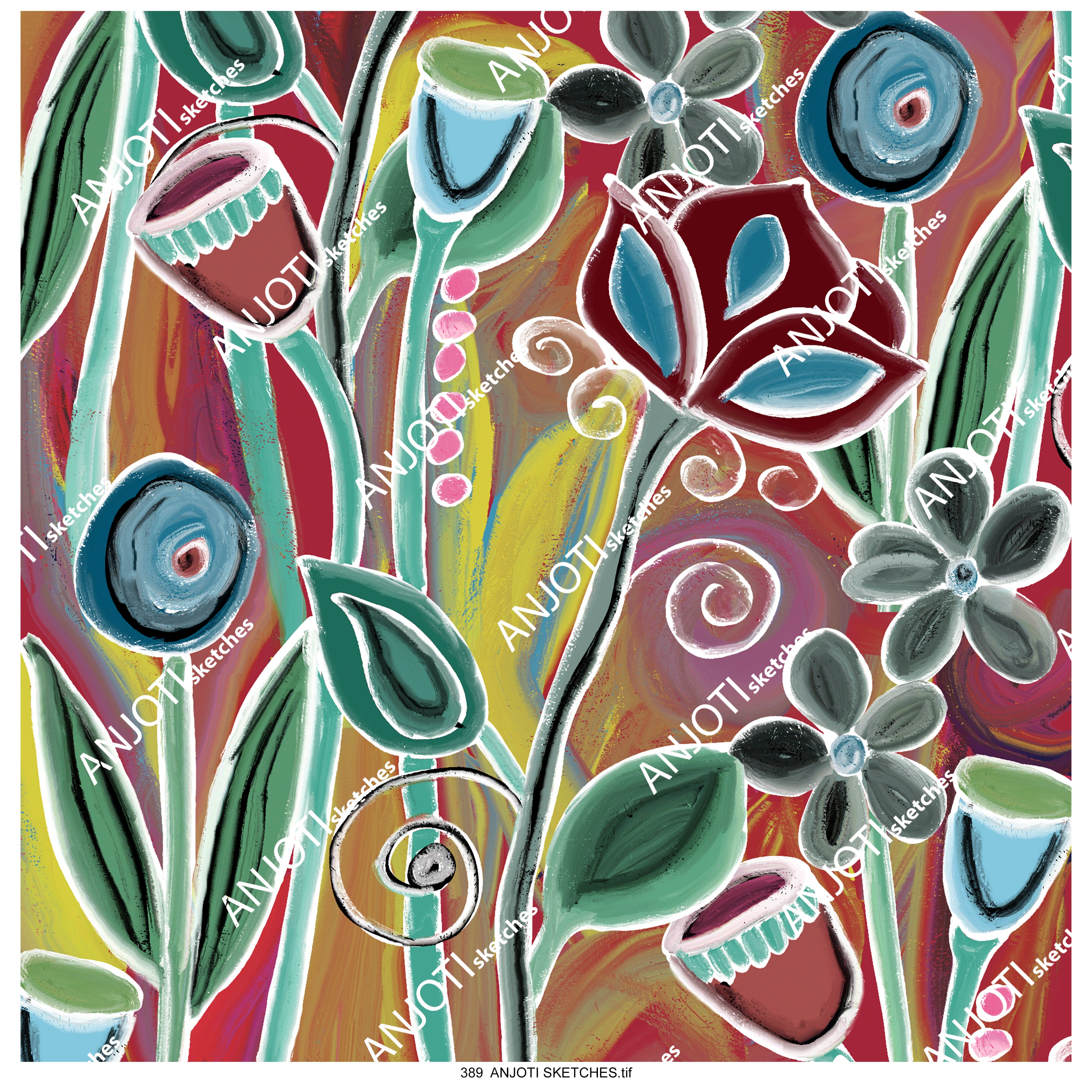 ANJOTI SKETCHES 389_Add Multicolor Texture Backgrounds to Floral Geometric Abstract Wall Art