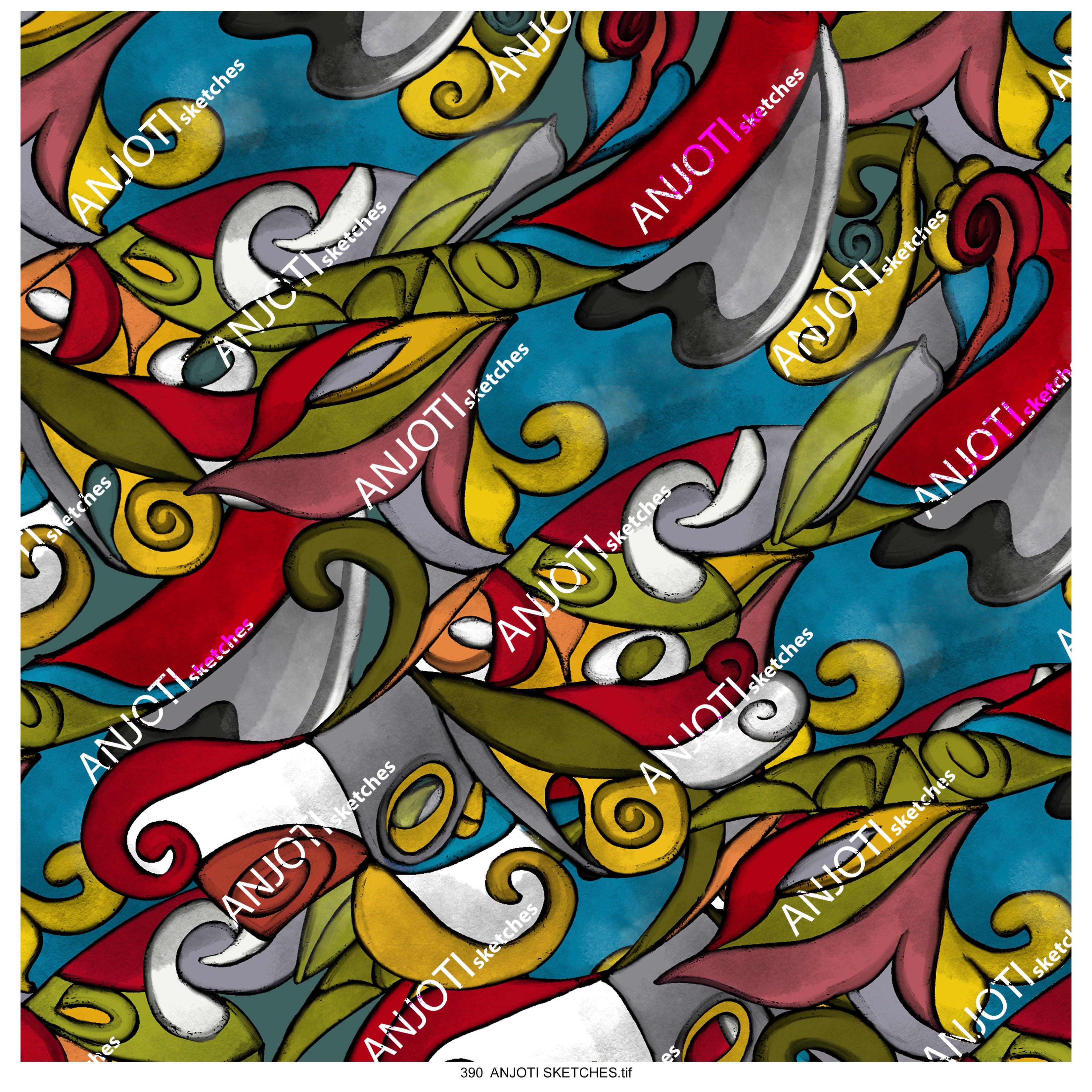 ANJOTI SKETCHES 390_Beautiful Floral Geometric Abstract Wall Art in Multicolor Textures