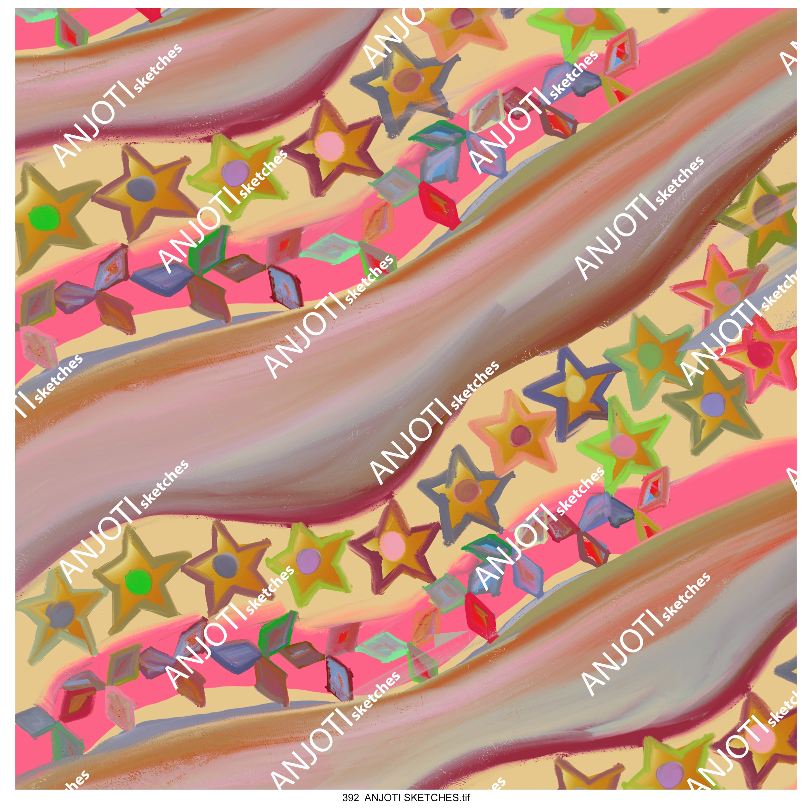 ANJOTI SKETCHES 392_Vibrant Floral and Geometric Abstract Wall Art in Multicolor Textures