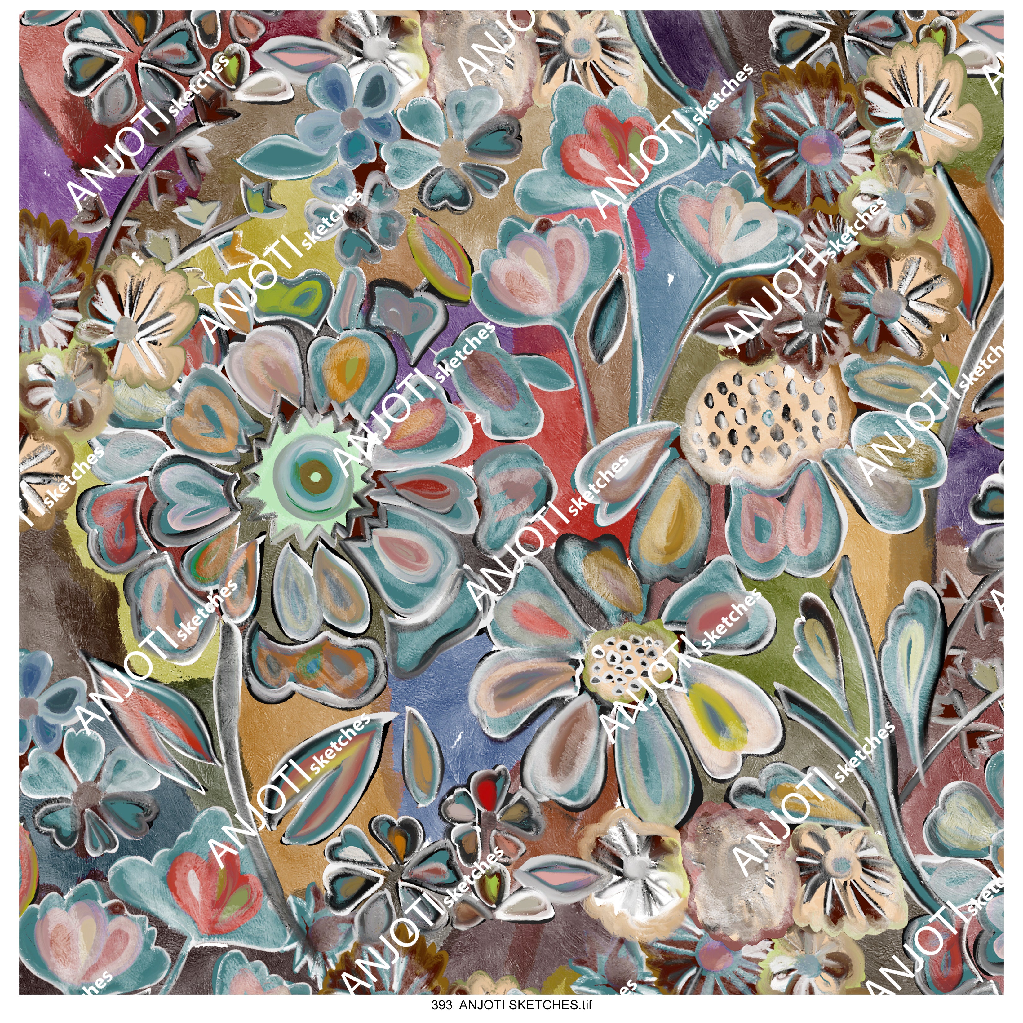 ANJOTI SKETCHES 393_Create Unique Spaces with Floral Geometric Abstract Wall Art in Multicolor