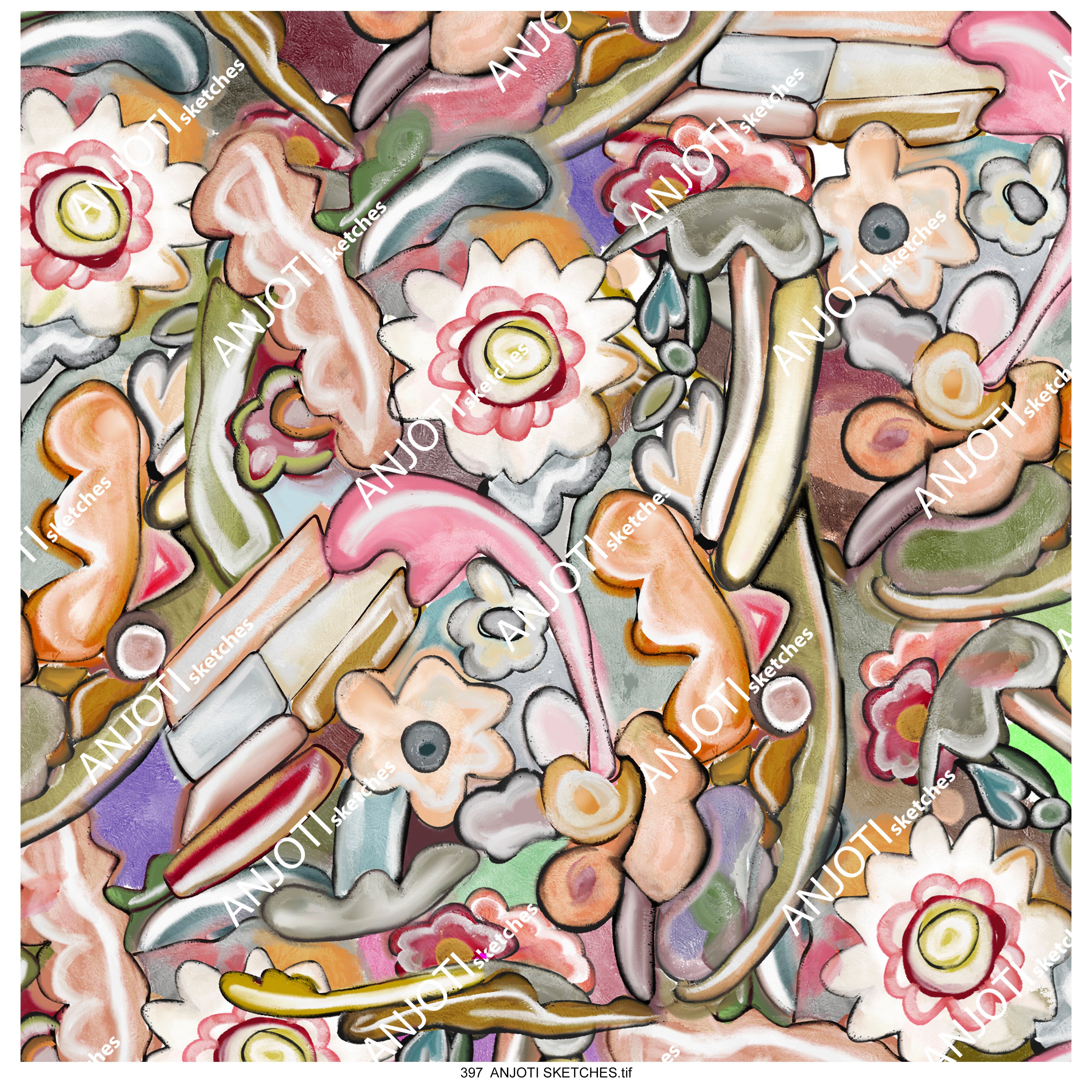 ANJOTI_SKETCHES 397_Floral Geometric Abstract Wall Art with Beautiful Multicolor Texture Backgrounds