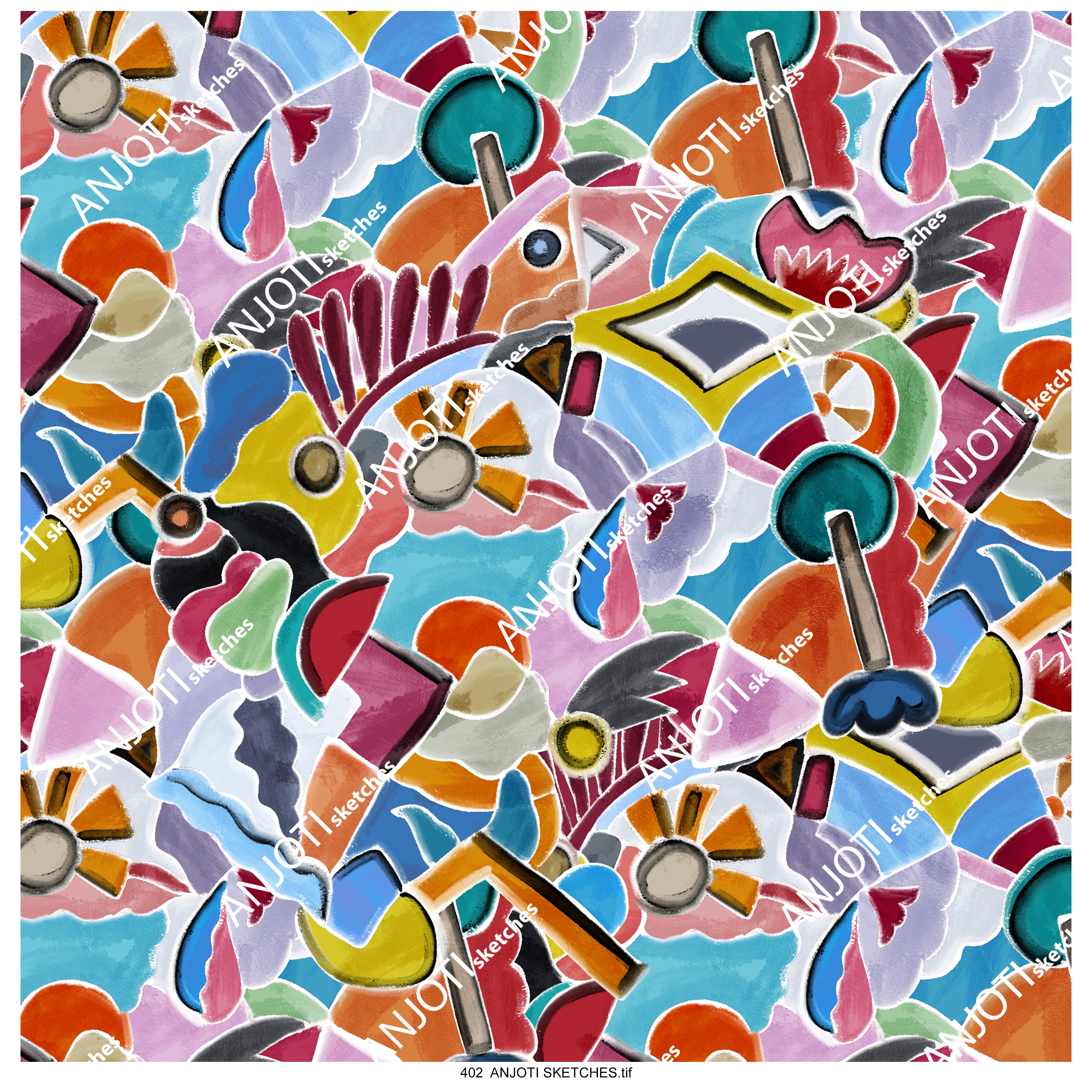 ANJOTI_SKETCHES_402_ NewOil Paint Sketch Abstract Wall effect shades brushes look surface pattern painted art motif print illustrations popular in summer English color  wallpaper  pattern figure , pillow