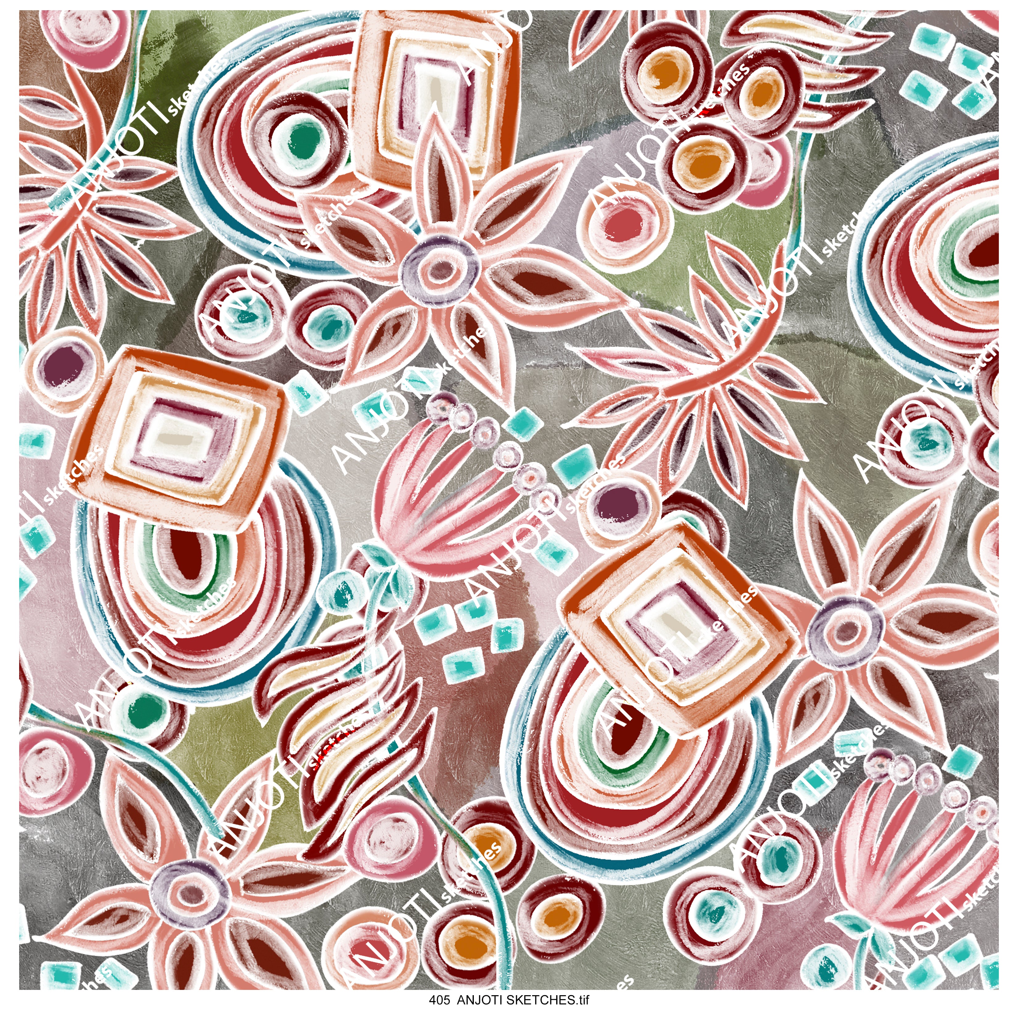 ANJOTI_SKETCHES_405_Abstract brush strokes art motif Geometrical allover wallpaper pattern illustration in multicoloured shades effect texture art work and prints