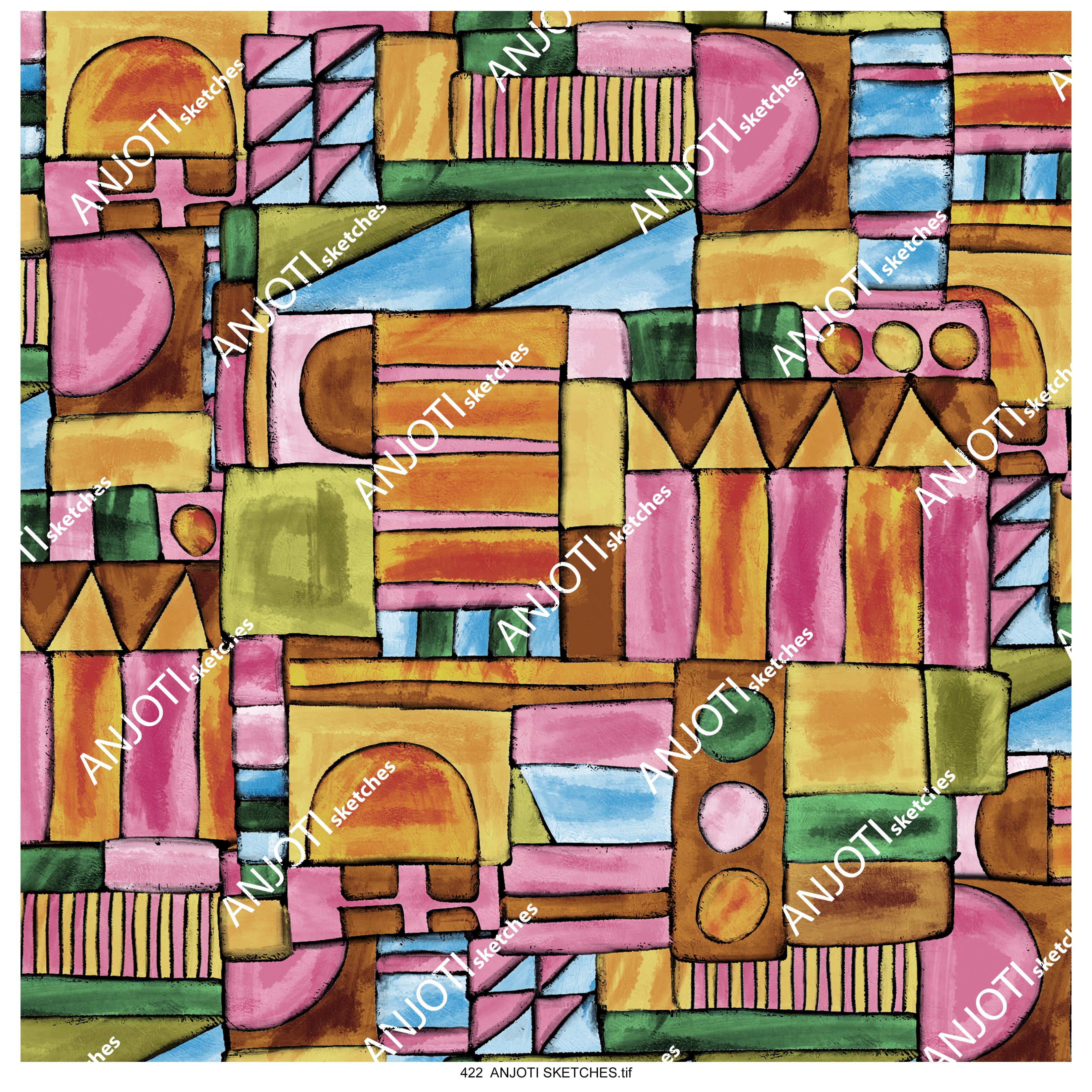 ANJOTI_SKETCHES_422_ Find Bold Multicolor Texture Effect Backgrounds in Abstract Wall Art for Home Decor