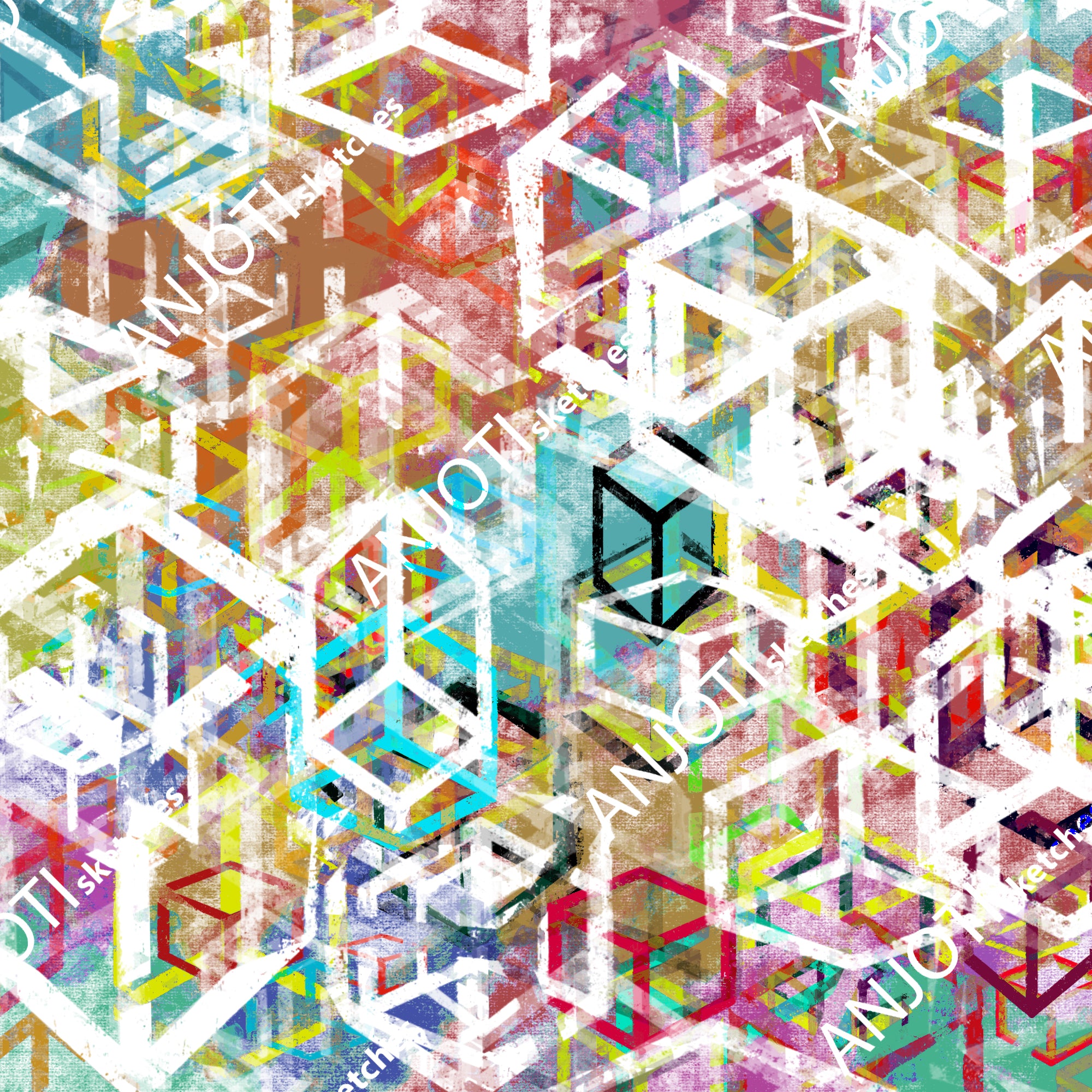 ANJOTI_SKETCHES_489_Add Multicolor Texture Backgrounds to Floral Geometric Abstract Wall Art