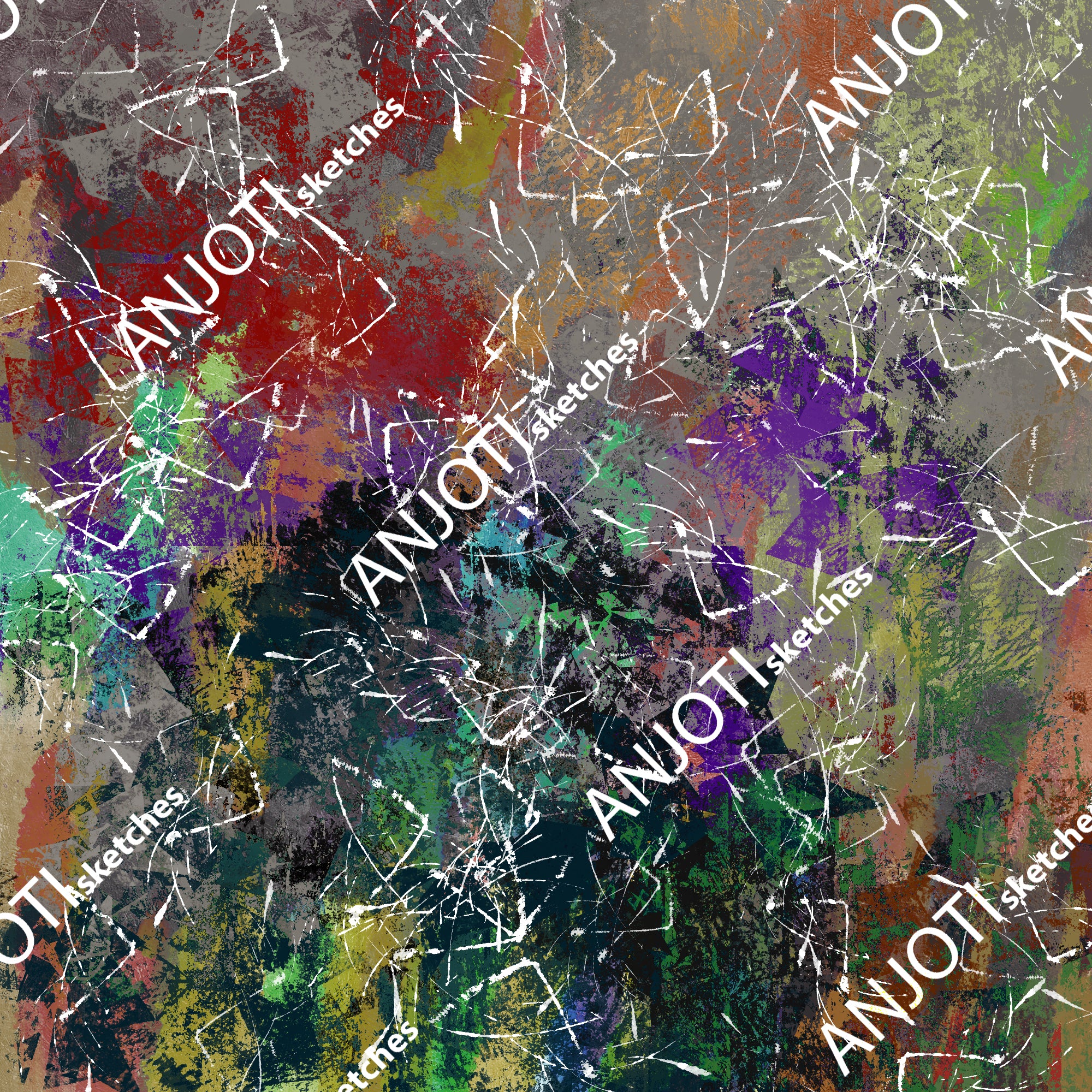 ANJOTI_SKETCHES_492_Vibrant Floral and Geometric Abstract Wall Art in Multicolor Textures