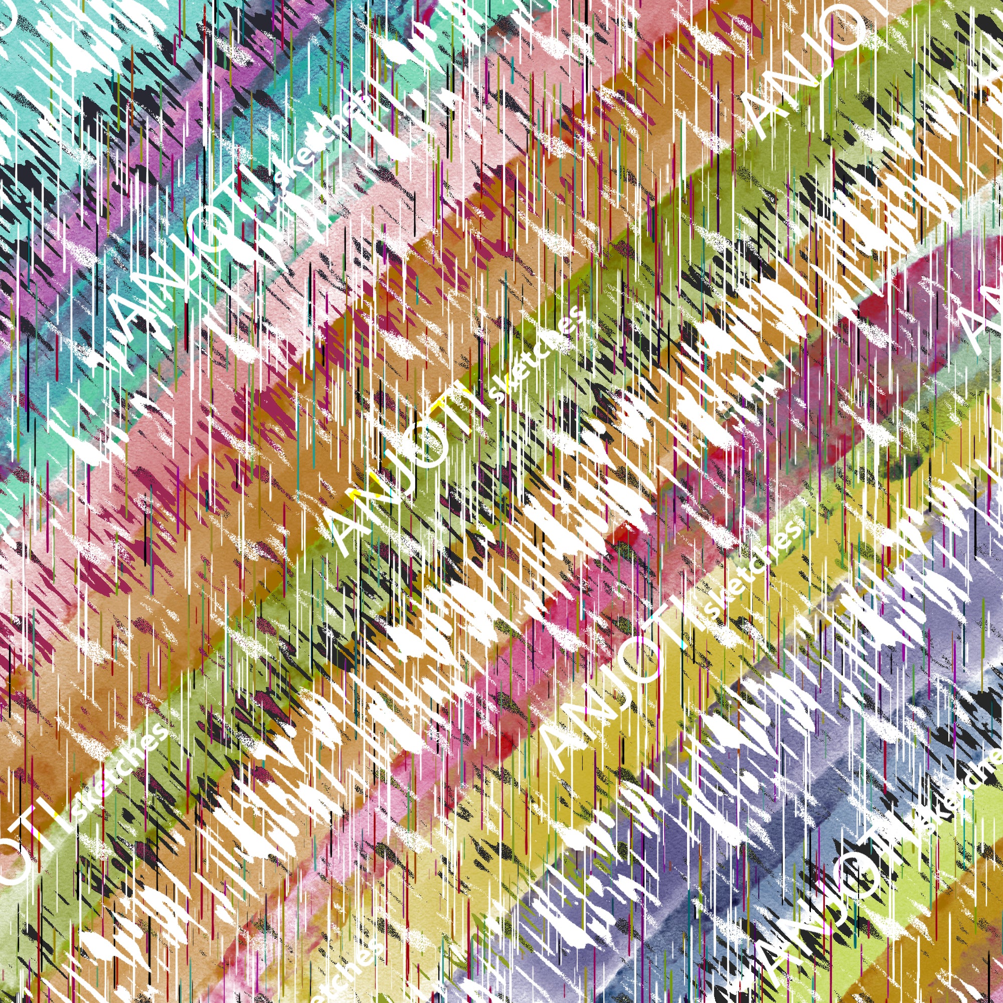 ANJOTI_SKETCHES_505_Abstract brush strokes art motif Geometrical allover wallpaper pattern illustration in multicoloured shades effect texture art work and prints