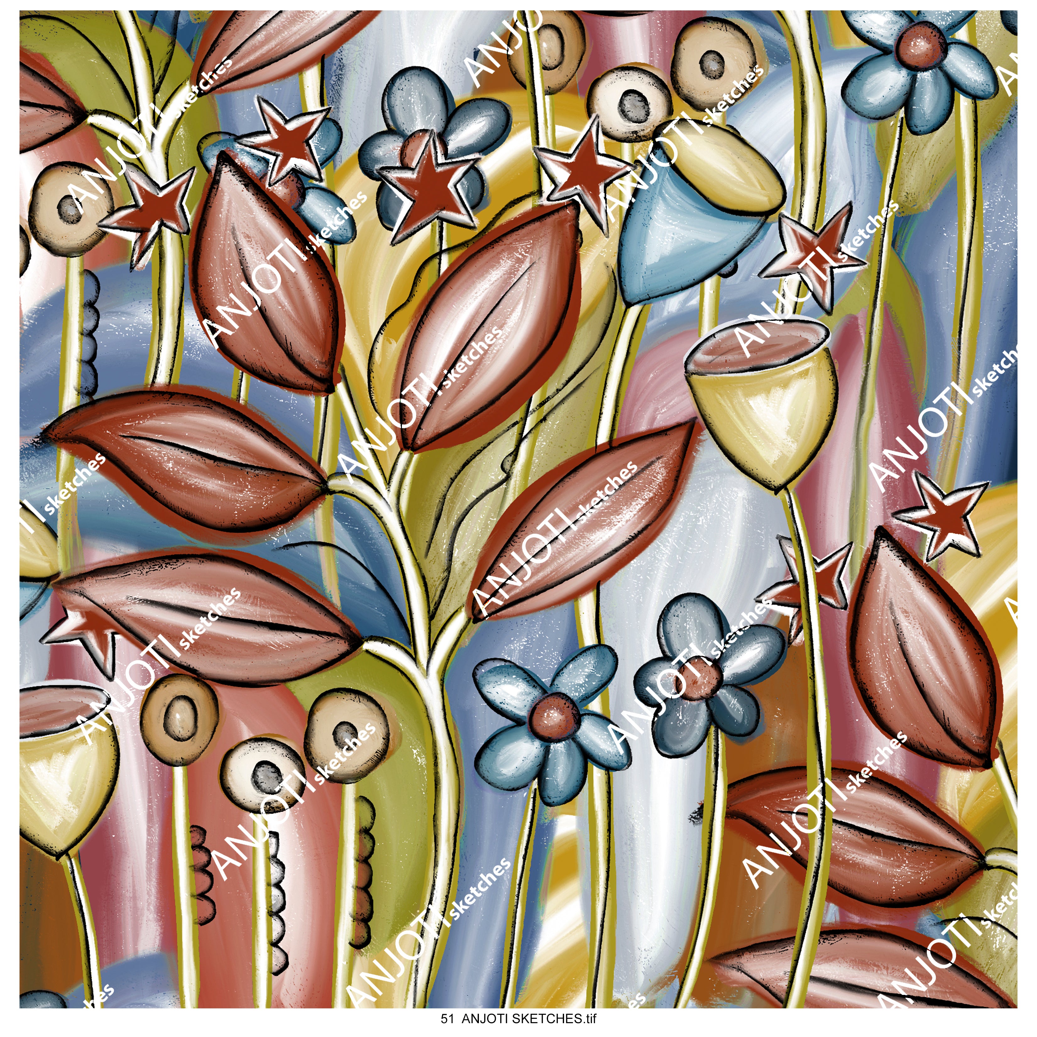 ANJOTI SKETCHES 51_Stunning Multicolor Abstract Wall Art with Floral and Geometric Texture Backgrounds